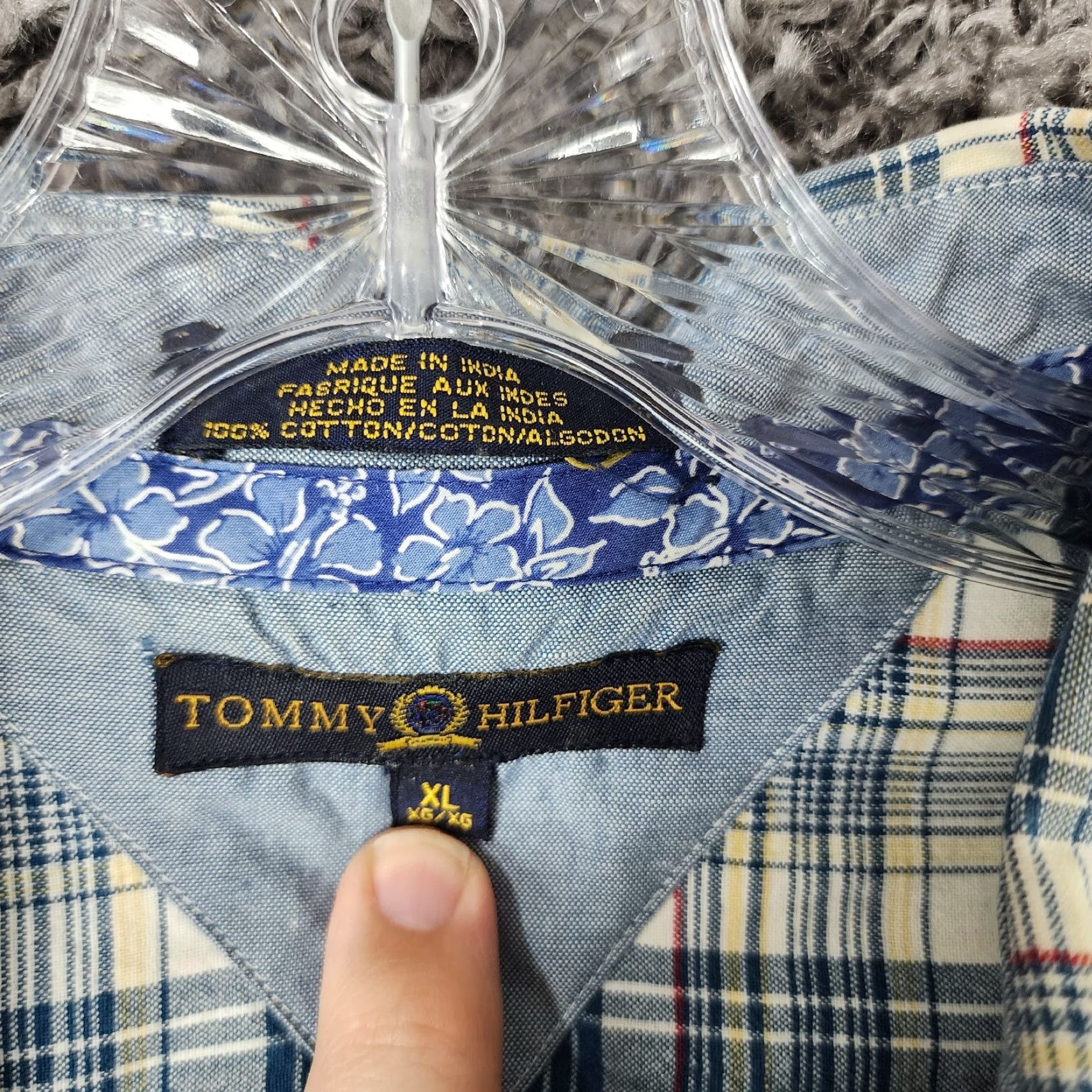 Tommy Hilfiger TOMMY HILFIGER Men's Cotton Button-Up Shirt - Blue Plaid - Short Sleeve - XL - Regular Size Size US 36 / EU 52 - 6 Thumbnail