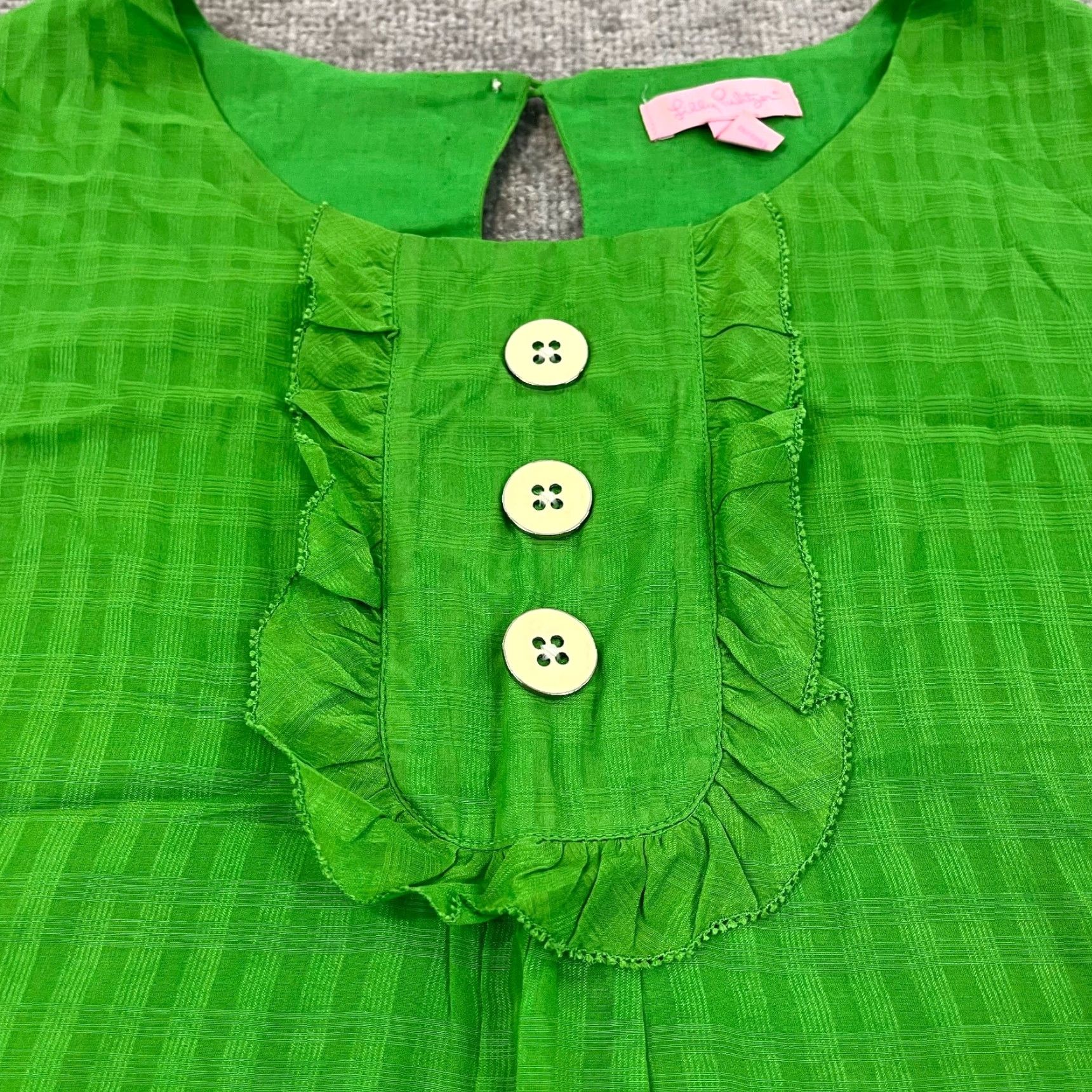 Lilly Pulitzer VINTAGE Lilly Pulitzer Silk Blouse Women's Size 12 Green Striped Ruffle Button Shirt Casual Size XL / US 12-14 / IT 48-50 - 2 Thumbnail
