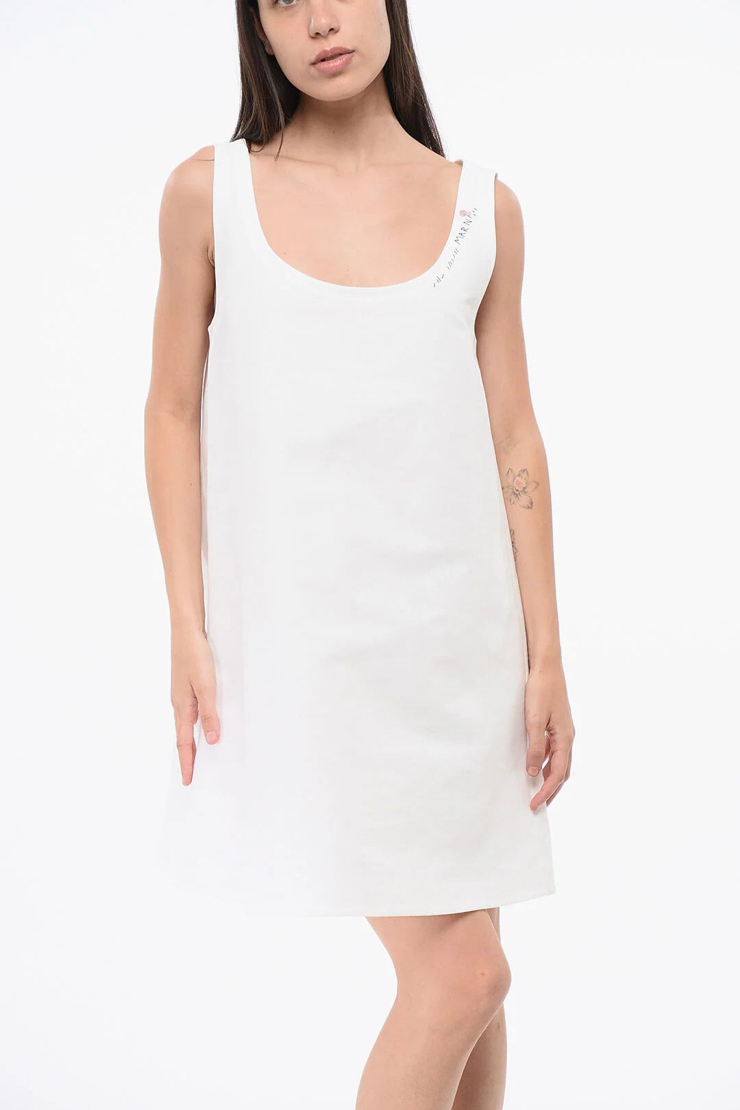 Marni og1mm0326 A-Line Cotton Dress in White Size M / US 6-8 / IT 42-44 - 4 Thumbnail