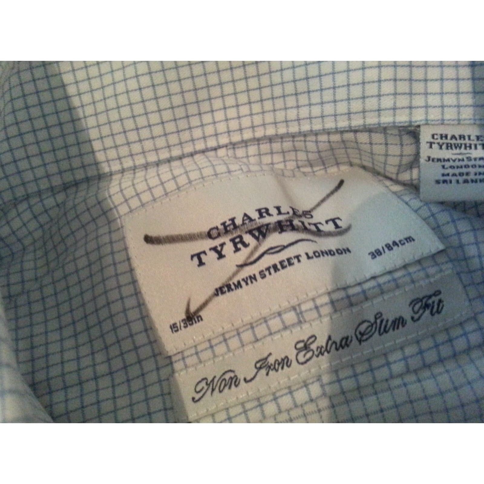 Charles Tyrwhitt VINTAGE Mens Charles Tyrwhitt Dress Shirt 15 33 Blue White Button Cotton Size 40R - 4 Thumbnail