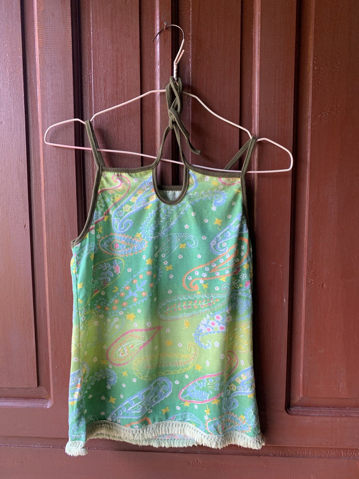 Japanese Brand y2k Green Floral Paisley Graphic Cross Neck Tank Top Size S / US 4 / IT 40 - 7 Thumbnail