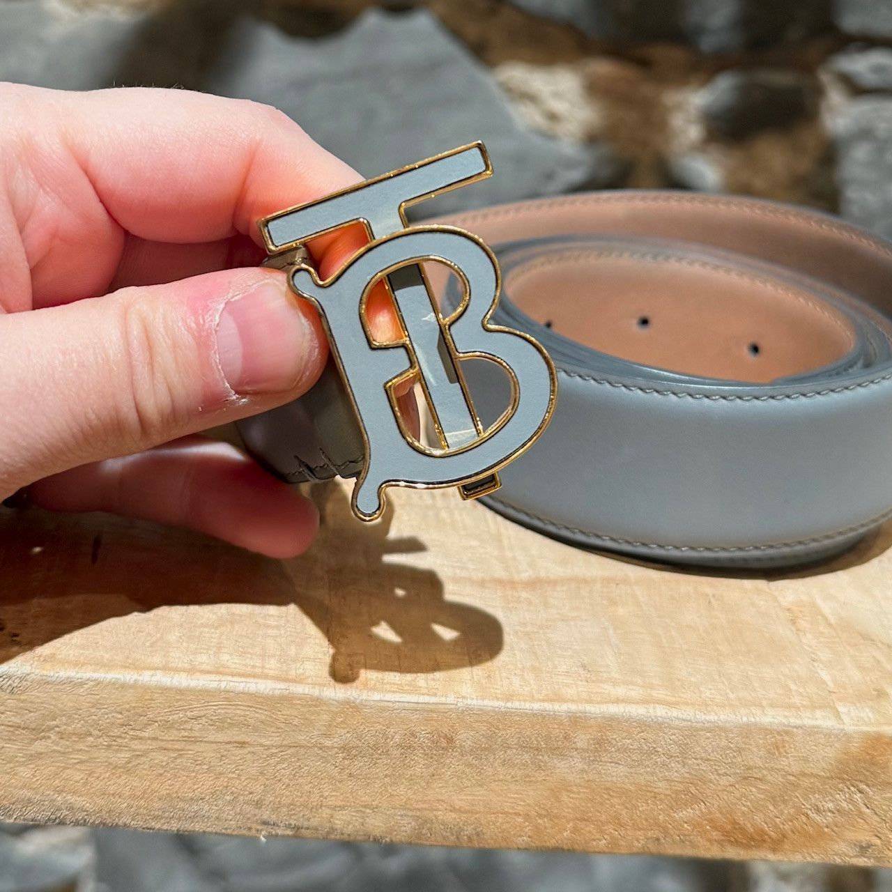 Burberry Burberry TB Grey Leather Logo 35mm Belt Size ONE SIZE - 2 Thumbnail
