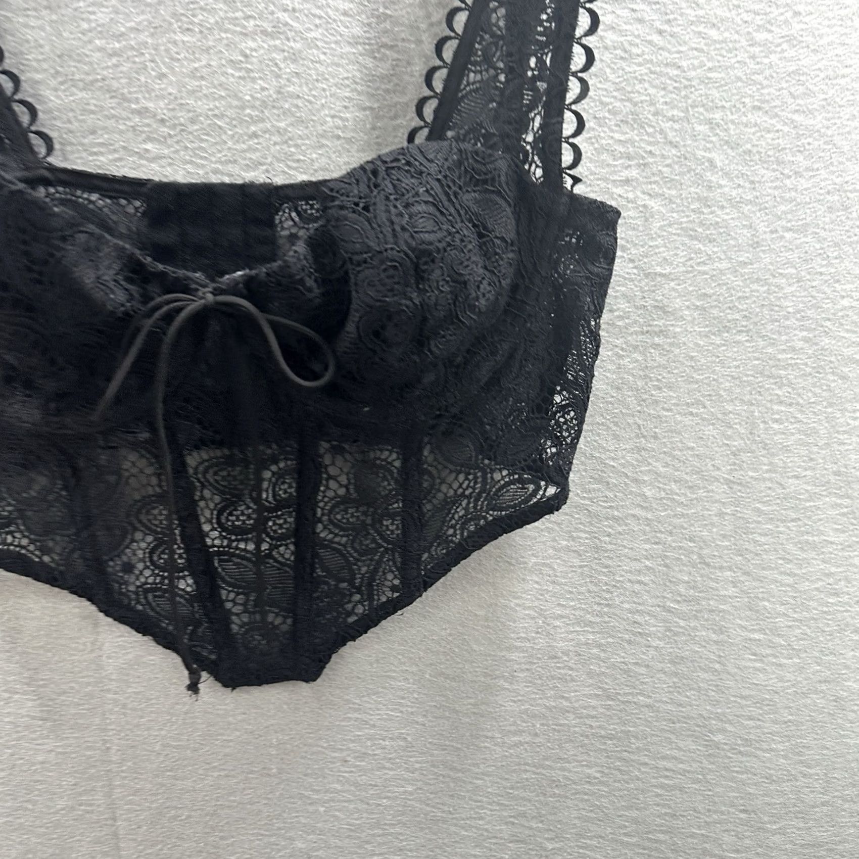 For Love & Lemons For Love And Lemons Sammie Crop Lace Corset Womens Medium Black Cropped Blouse Bohemian Designer 90s Witchy Fashion Womens M Black Size M / US 6-8 / IT 42-44 - 5 Thumbnail
