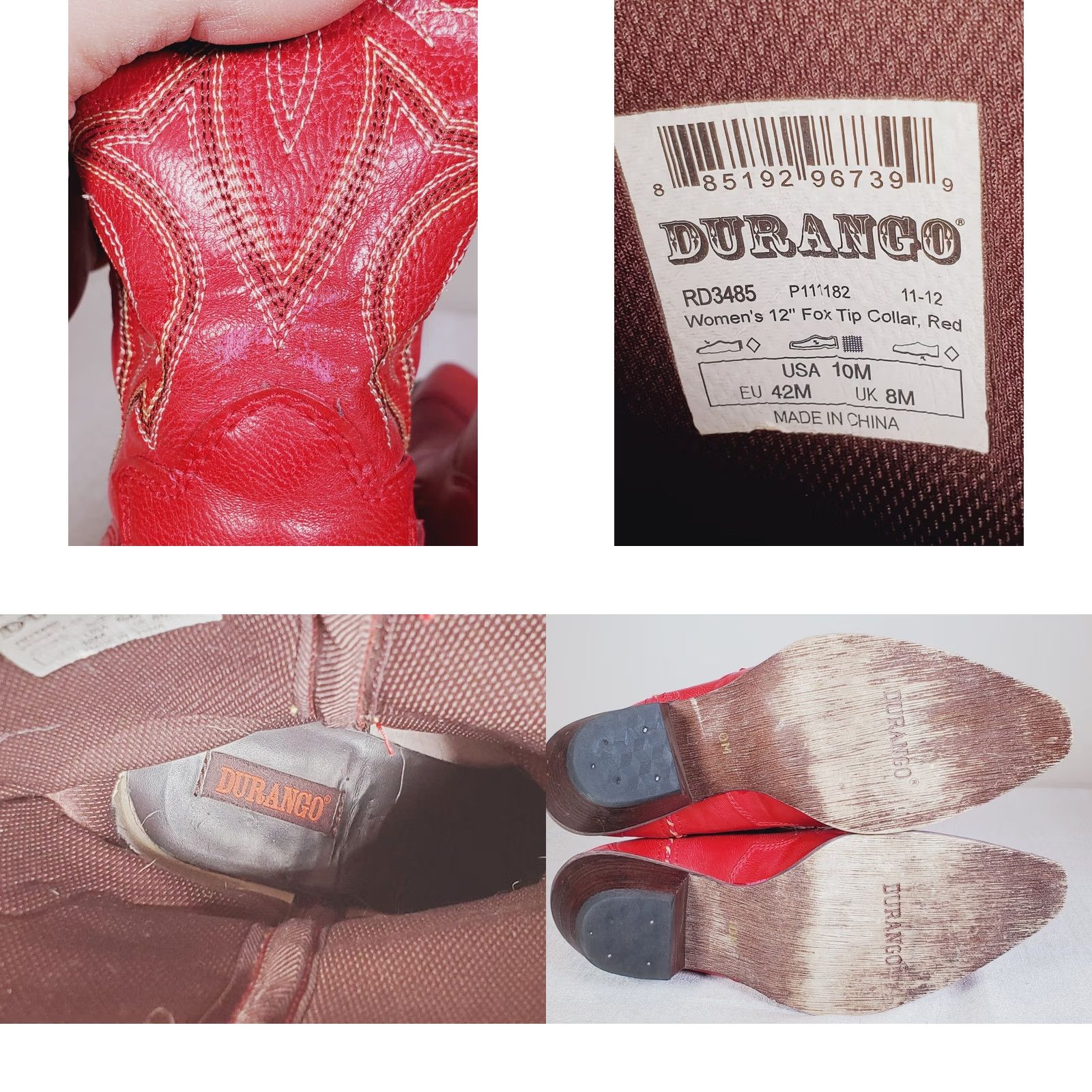 Durango Durango Crush Women's Western Boot Red 12" Fox Tip Collar US 10 M Rubber Outsole Embroidered Faux Leather Western Boot Size US 10 / IT 40 - 9 Thumbnail