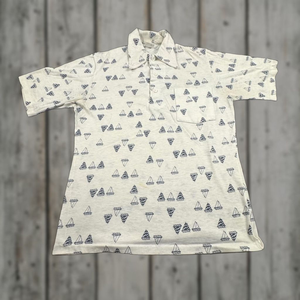 Jantzen VINTAGE Jantzen Polo Shirt Mens Medium White Sailboat Print Nautical Beachwear 70s Mens Size US M / EU 48-50 / 2 - 1 Thumbnail