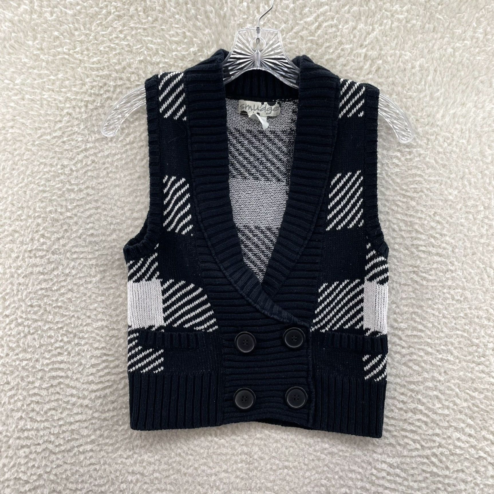 Vintage VINTAGE Smudge Sweater Vest Shirt Womens Small Black White Plaid Knit Preppy Academia Corpcore Y2K Size S / US 4 / IT 40 - 2 Thumbnail