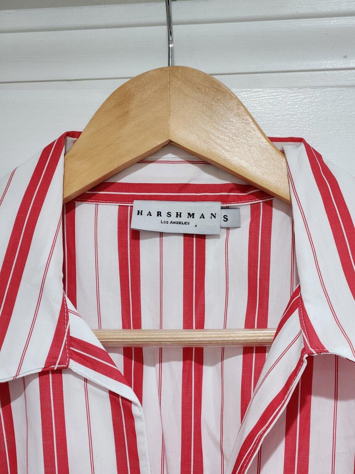Designer Neiman marcus Harshman Top Small Red White Striped V Neck Size S / US 4 / IT 40 - 3 Thumbnail