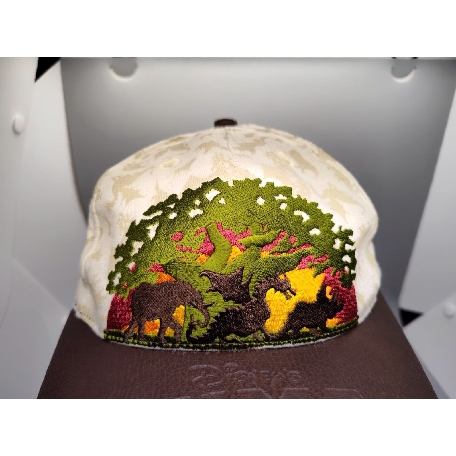 Vintage VINTAGE 90s Disney Animal Kingdom Faux Leather Baseball Cap One Size Brown Embroidered Dragon Unisex Size ONE SIZE - 4 Thumbnail