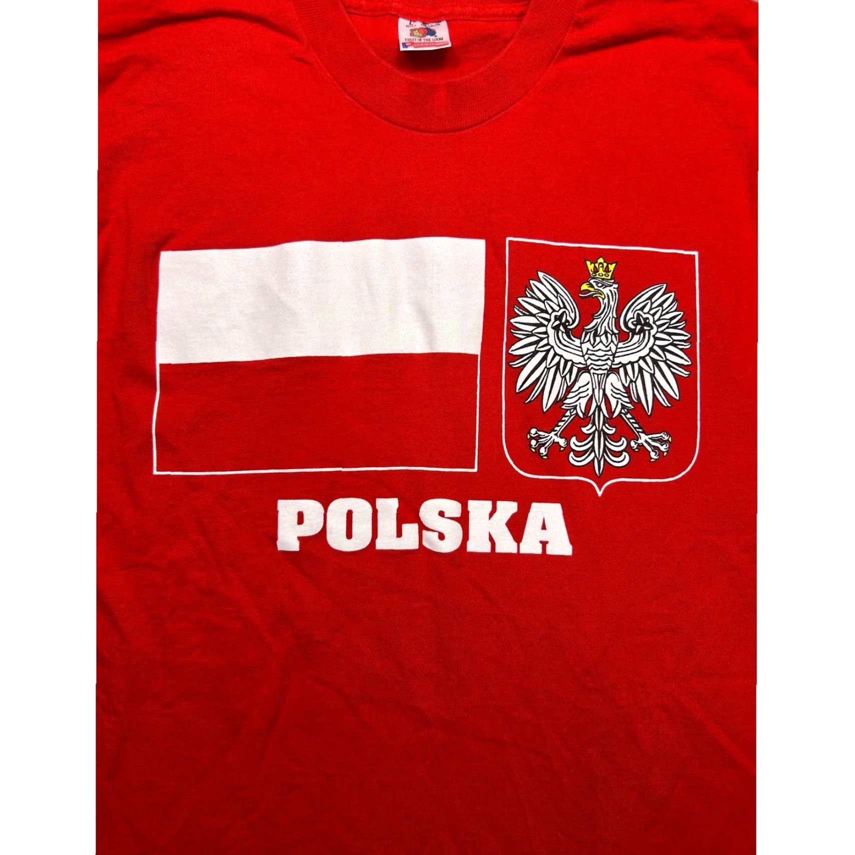 Fruit Of The Loom VINTAGE Poland Polska T Shirt Large Fruit of the Loom USA Made Flag Graphic Shirt Mens L Red 90s Patriotic USA Crest Flag Size US L / EU 52-54 / 3 - 3 Thumbnail