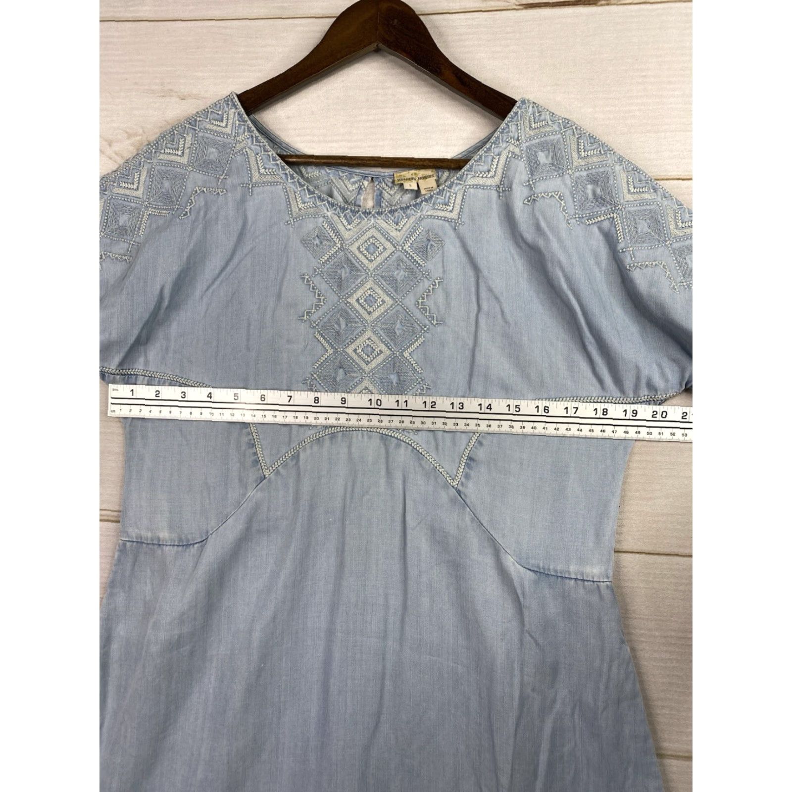 Anthropologie Holding Horses Dress Women S Blue Chambray Embroidered Geometric Boho Chambray Dress Embroidered S Blue Denim Boho Size S / US 4 / IT 40 - 6 Thumbnail