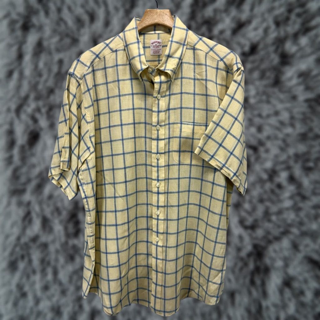 Brooks Brothers Brooks Brothers Shirt Men’s XL Yellow Plaid Linen Button-Down Short Sleeve Button Up Size US XL / EU 56 / 4 - 1 Thumbnail