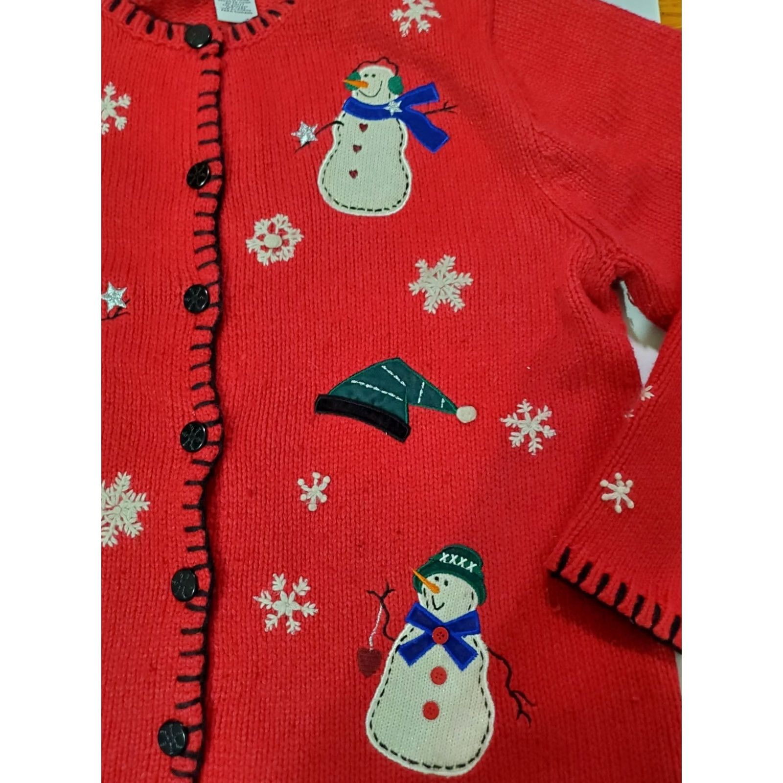 Croft & Barrow VINTAGE Croft & Barrow Cardigan Womens Large Red Christmas Sweater Snowmen Snowflakes Knit Embroidered Button Size L / US 10 / IT 46 - 4 Thumbnail