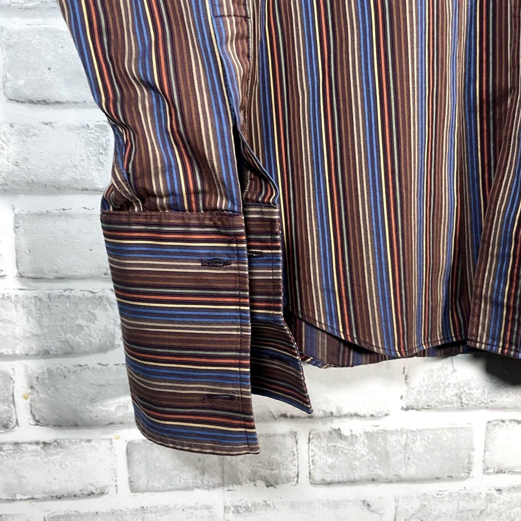 BUGATCHI Bugatchi Uomo Striped Button-Up Long Sleeve Mens Size L Multicolor Brown Size US L / EU 52-54 / 3 - 3 Thumbnail