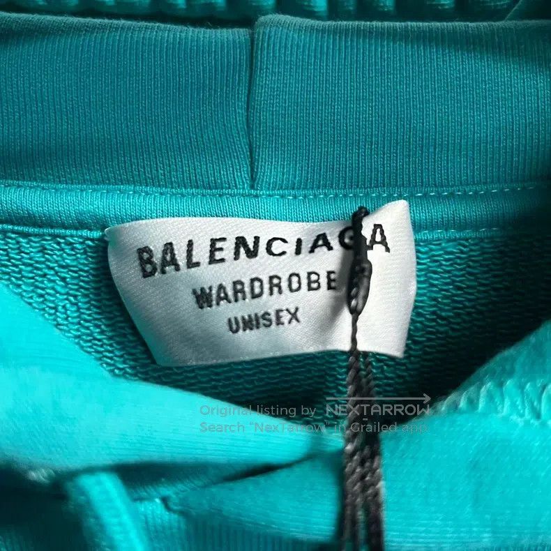 Balenciaga Balenciaga Peacock Blue Logo Embroidered Hooded Sweatshirt Size US XS / EU 42 / 0 - 2 Thumbnail