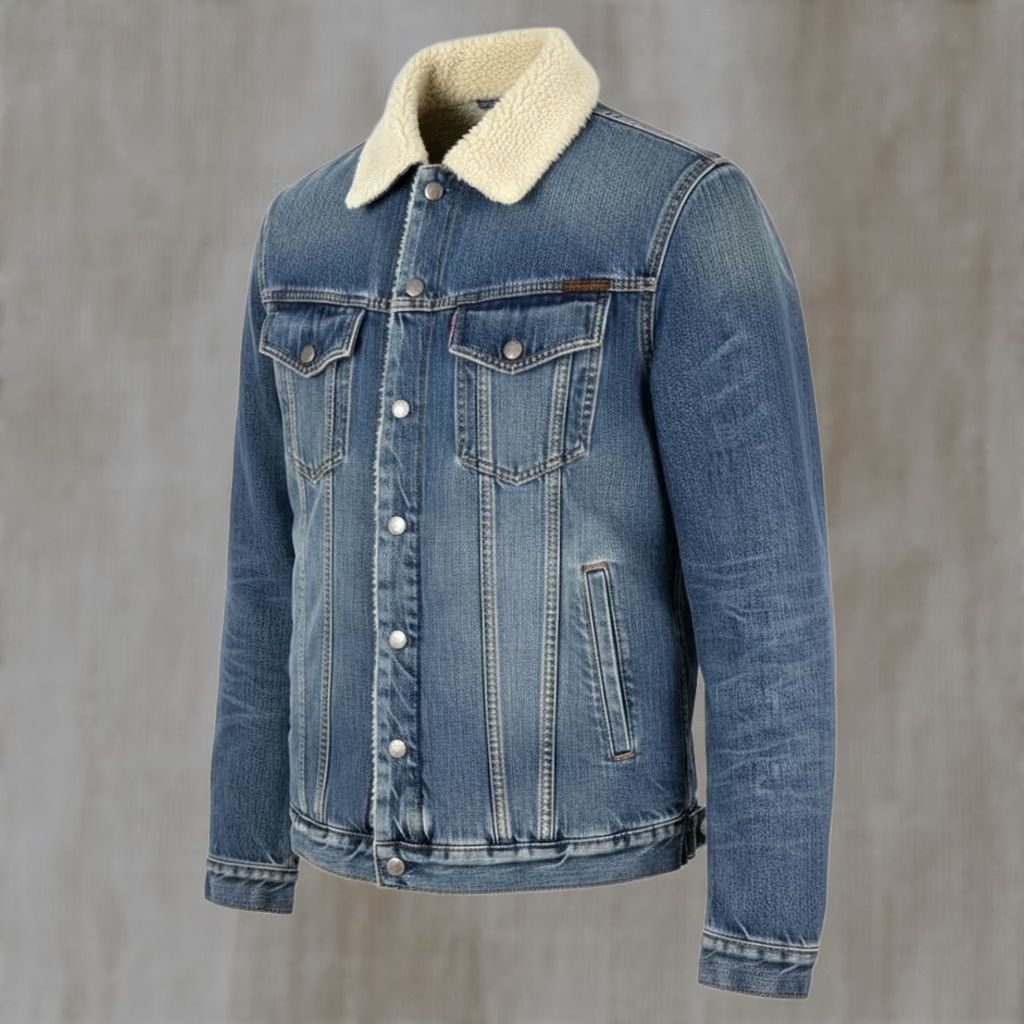 Nudie Jeans NUDIE JEANS Lenny Tangerine Blue Men Jacket Blue Cotton Sherpa Lined Denim M Size US 31 - 1 Thumbnail