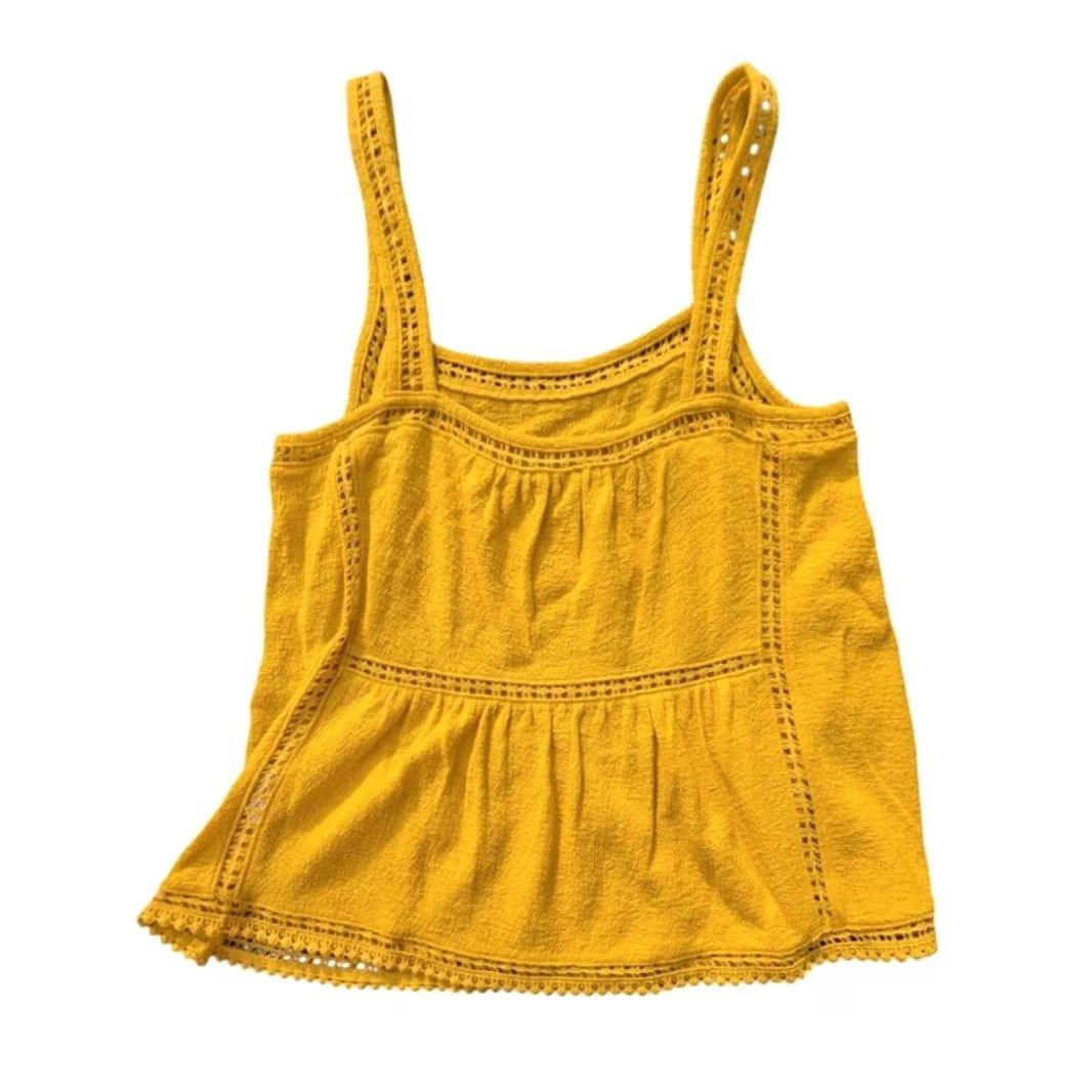 J.Crew Point Sur J.Crew Yellow Textured Cotton Tank Top Sz S Sleeveless Peplum Square Neck Coffee Boy? Size S / US 4 / IT 40 - 2 Thumbnail