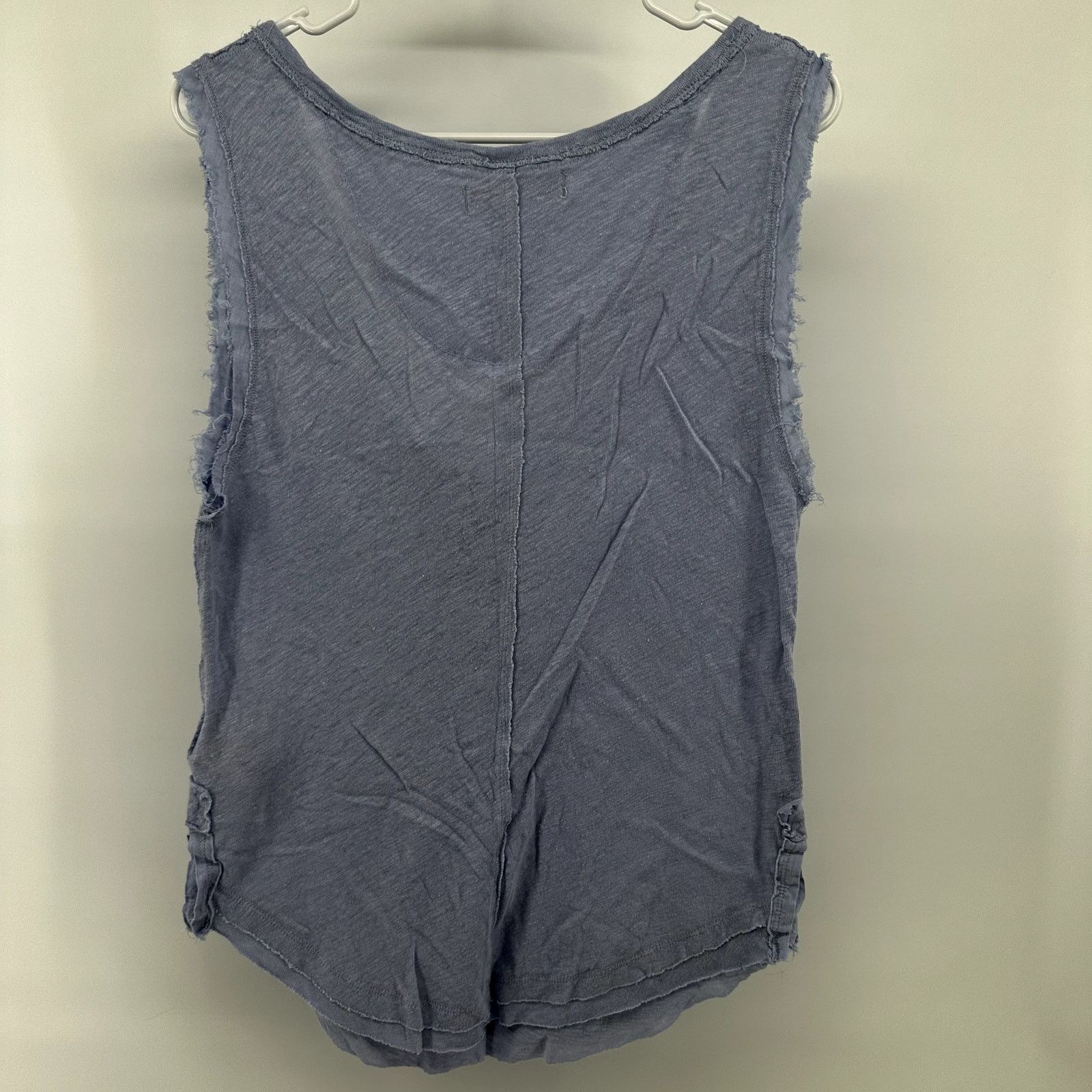 We The Free Vacay Tank Top Henley Raw Edges Linen Blue S