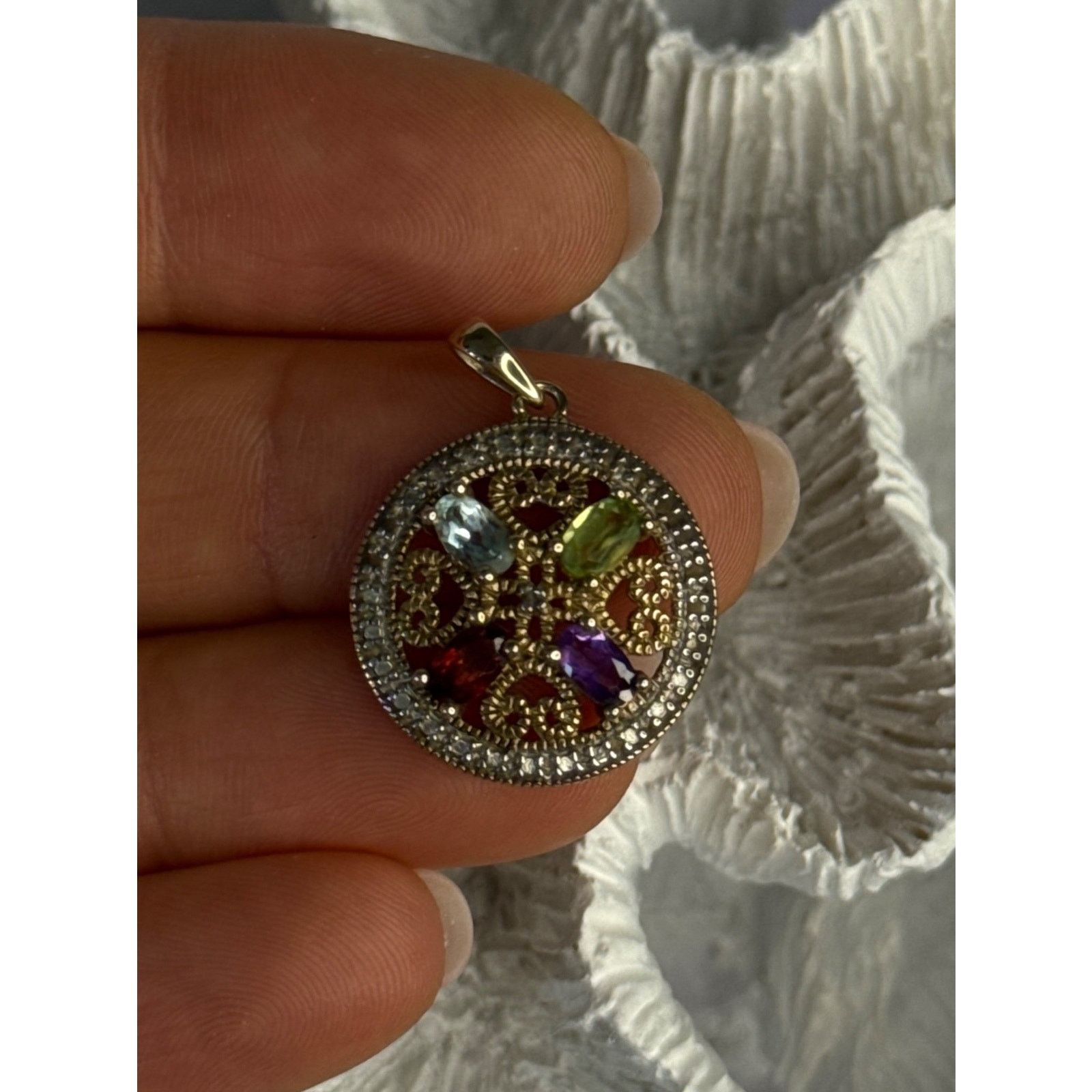Jewelry 925 STERLING SILVER TOPAZ PERIDOT GARNET AMETHYST PENDANT Size ONE SIZE - 6 Thumbnail