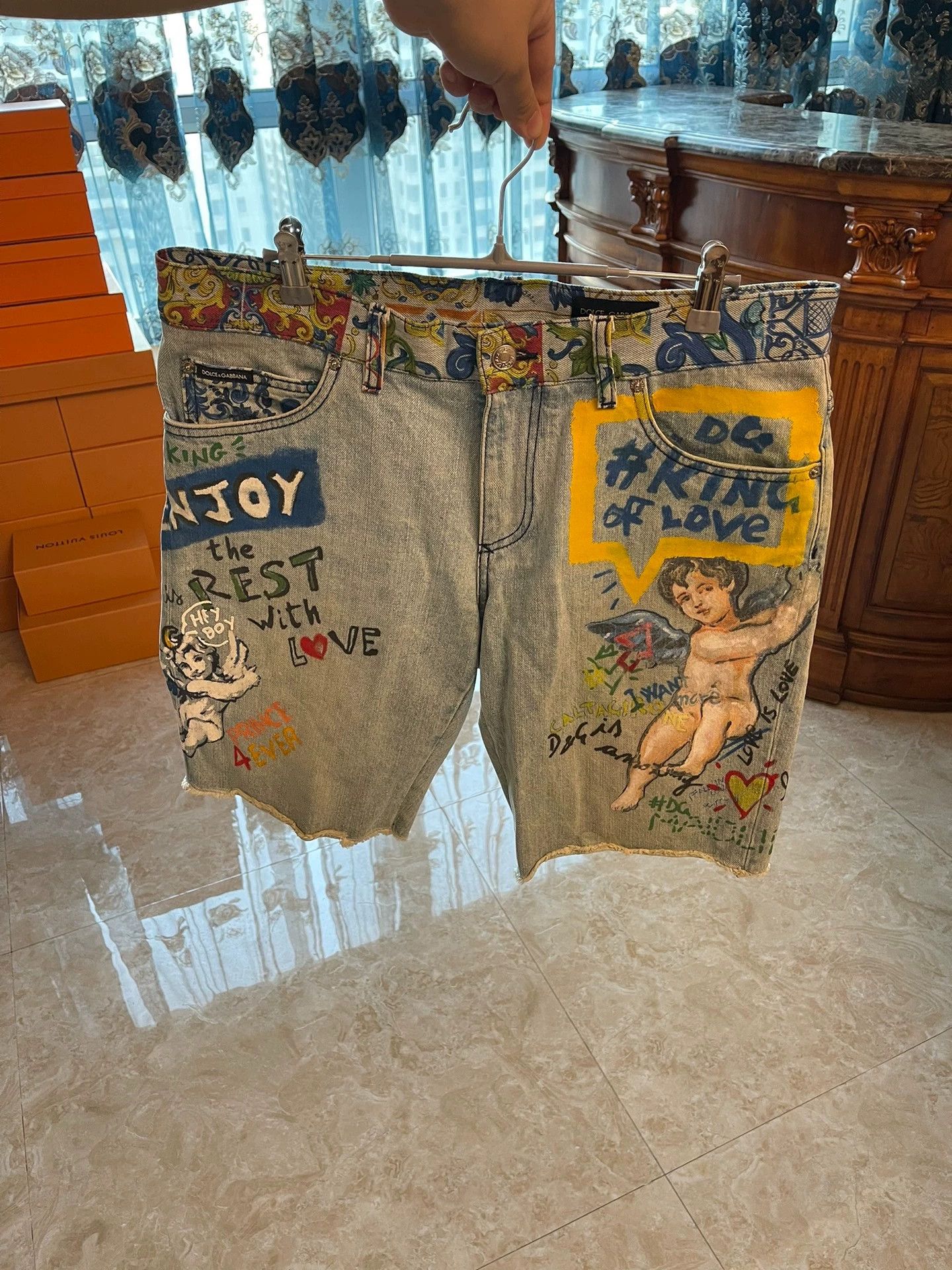 Dolce & Gabbana DG Mens 50 Light Blue Denim Pants DG Logo Angel Graffiti Size US 34 / EU 50 - 1 Thumbnail