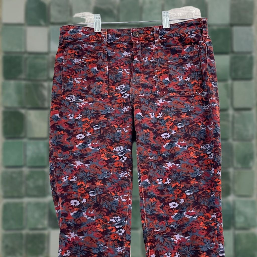 Anthropologie Pilcro Anthropologie Maroon Floral Corduroy High-Rise Skinny Pants Womens 29 Size 29" - 1 Thumbnail