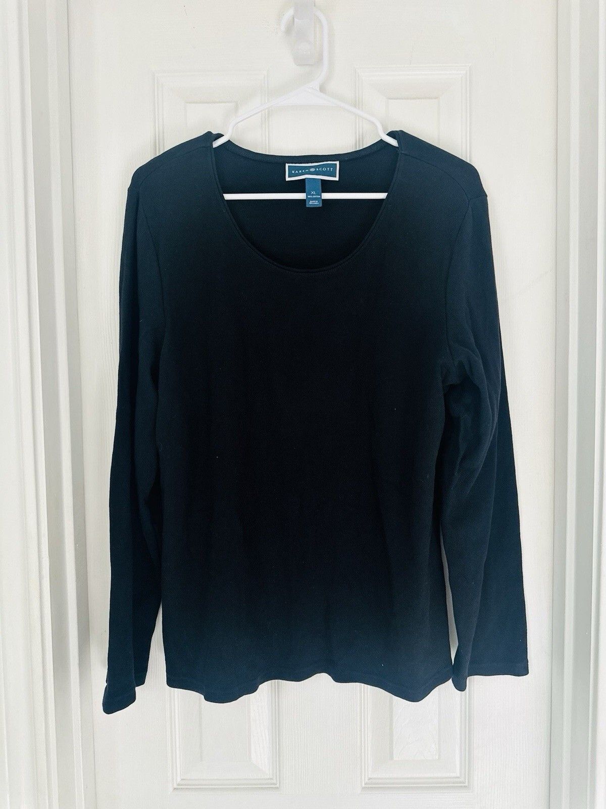 Karen Scott Women Ls Cotton Crew Neck T-Shirt Black Size 1XL, Women's