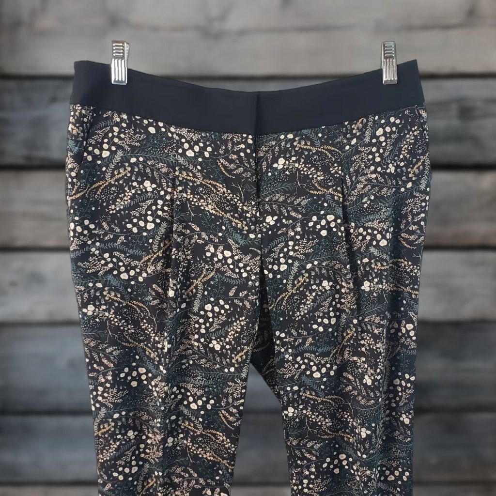 Ann Taylor VINTAGE: Ann Taylor LOFT Womens Cropped Pants Sz 6P Black Green Floral Cuffed Mid Rise Size 28" / US 6 / IT 42 - 1 Thumbnail