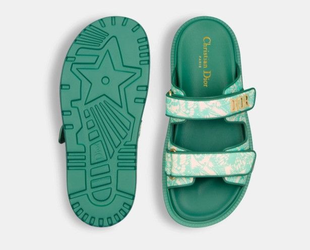 Dior o1w1db11124 Butterfly Print Slides in Sea Green Size US 8 / IT 38 - 4 Thumbnail