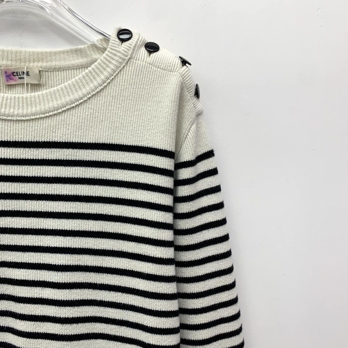 Celine Celine Striped Side Button Long Sleeve Knit Sweater K26WX Size XL / US 12-14 / IT 48-50 - 3 Thumbnail