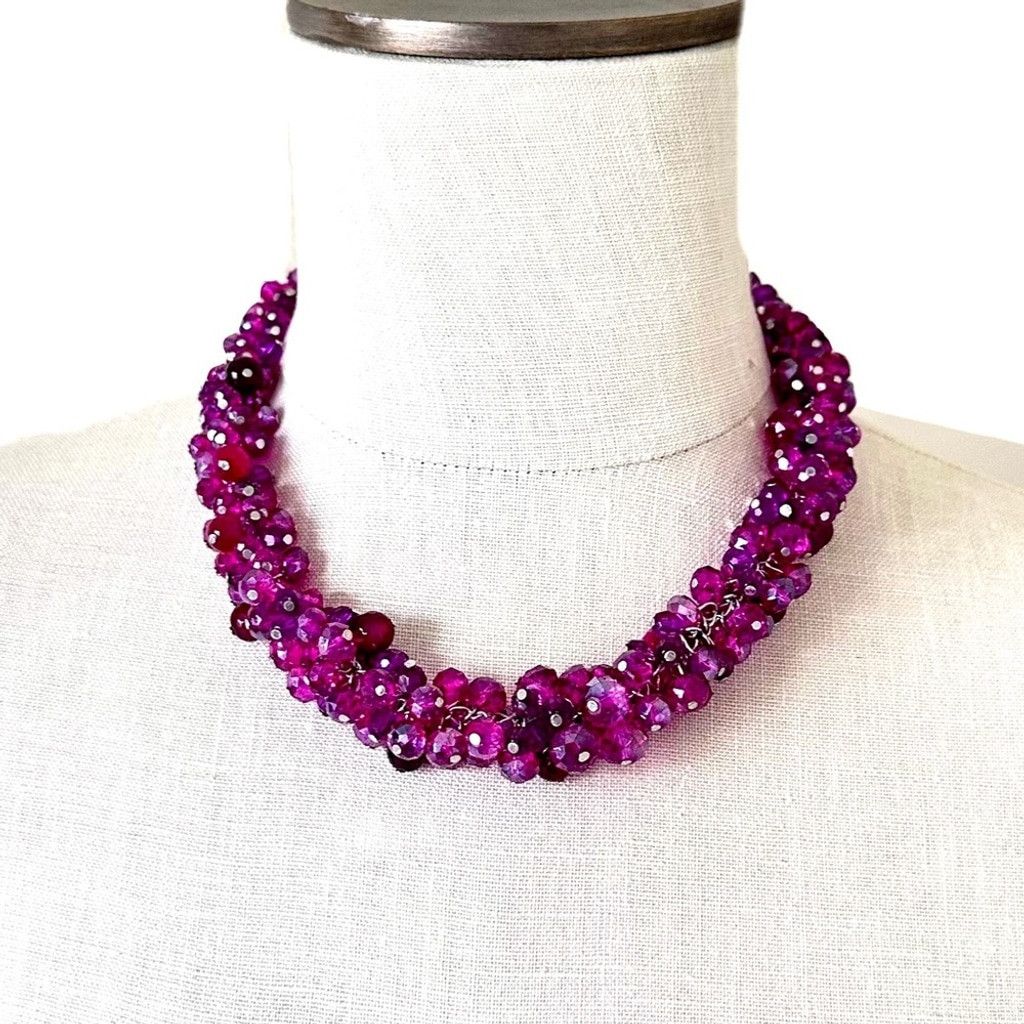 White House Black Market WHBM Party Pink Cluster Beaded Statement Necklace | NWT Size ONE SIZE - 1 Thumbnail