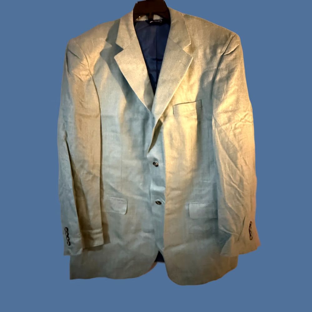 Vintage Paul Fredrick Blazer Sport Coat 48XL Men’s Herringbone Sage Green Silk Wool 2-Button Notch Lapel Long Size 48R - 1 Thumbnail