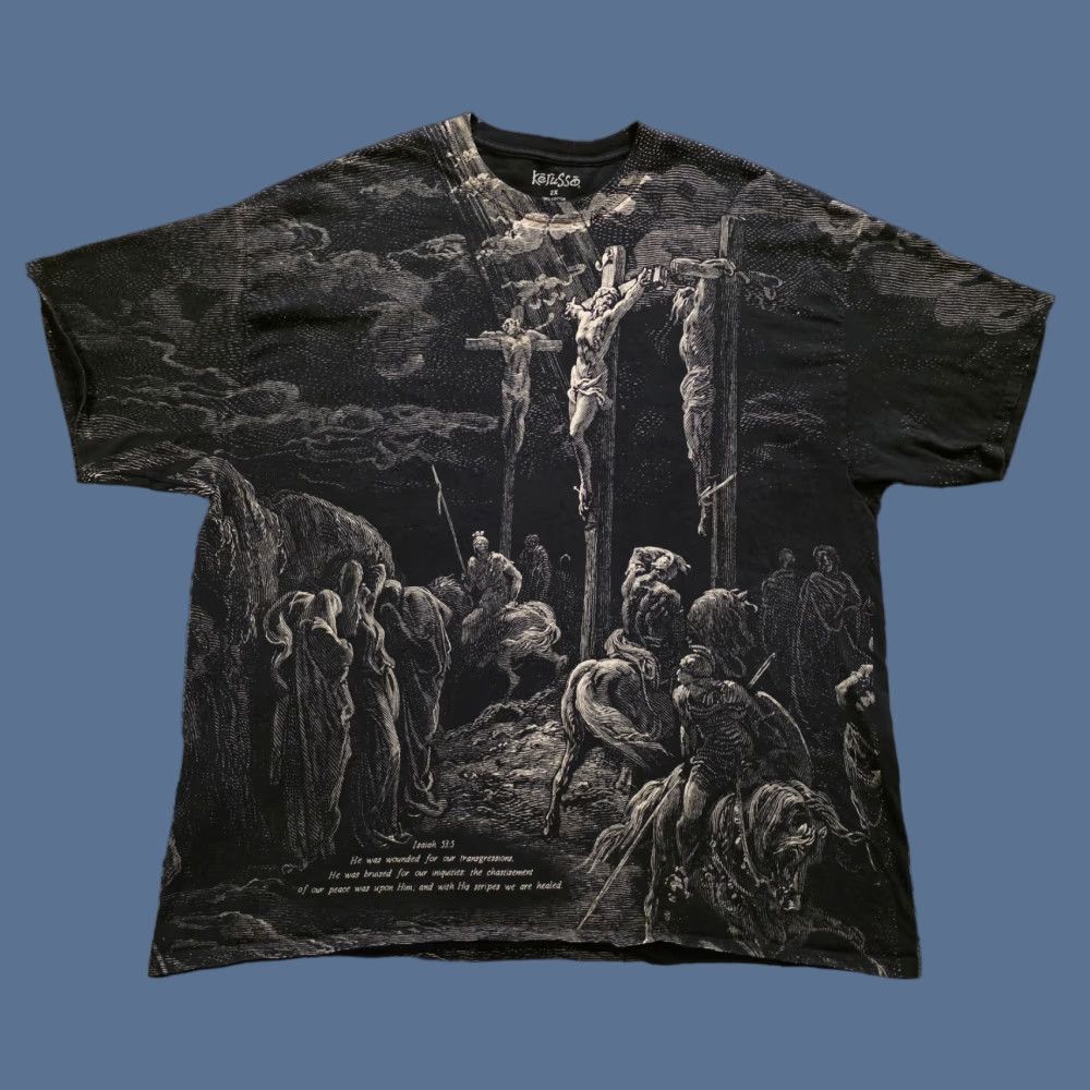 Isaia VINTAGE Kerusso Jesus Crusifixtion T Shirt Isaiah 53:5 Black Mens 2XL Graphic Print Crew Neck Short Sleeve Cotton Art 2XL RARE Size US XXL / EU 58 / 5 - 1 Thumbnail