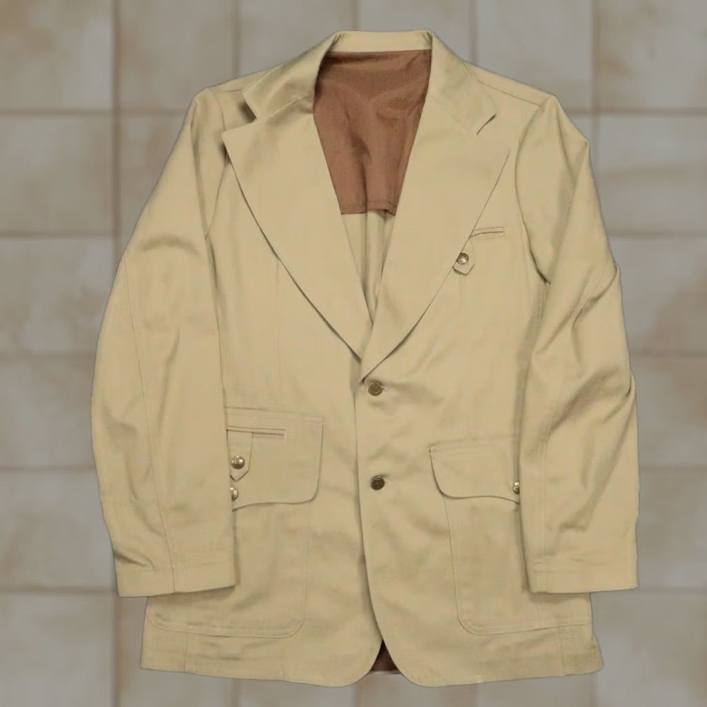 Lee VINTAGE Lee Blazer Mens 40R Khaki Sport Coat Two Button Patch Pockets Brass Buttons VTG Size 40R - 1 Thumbnail
