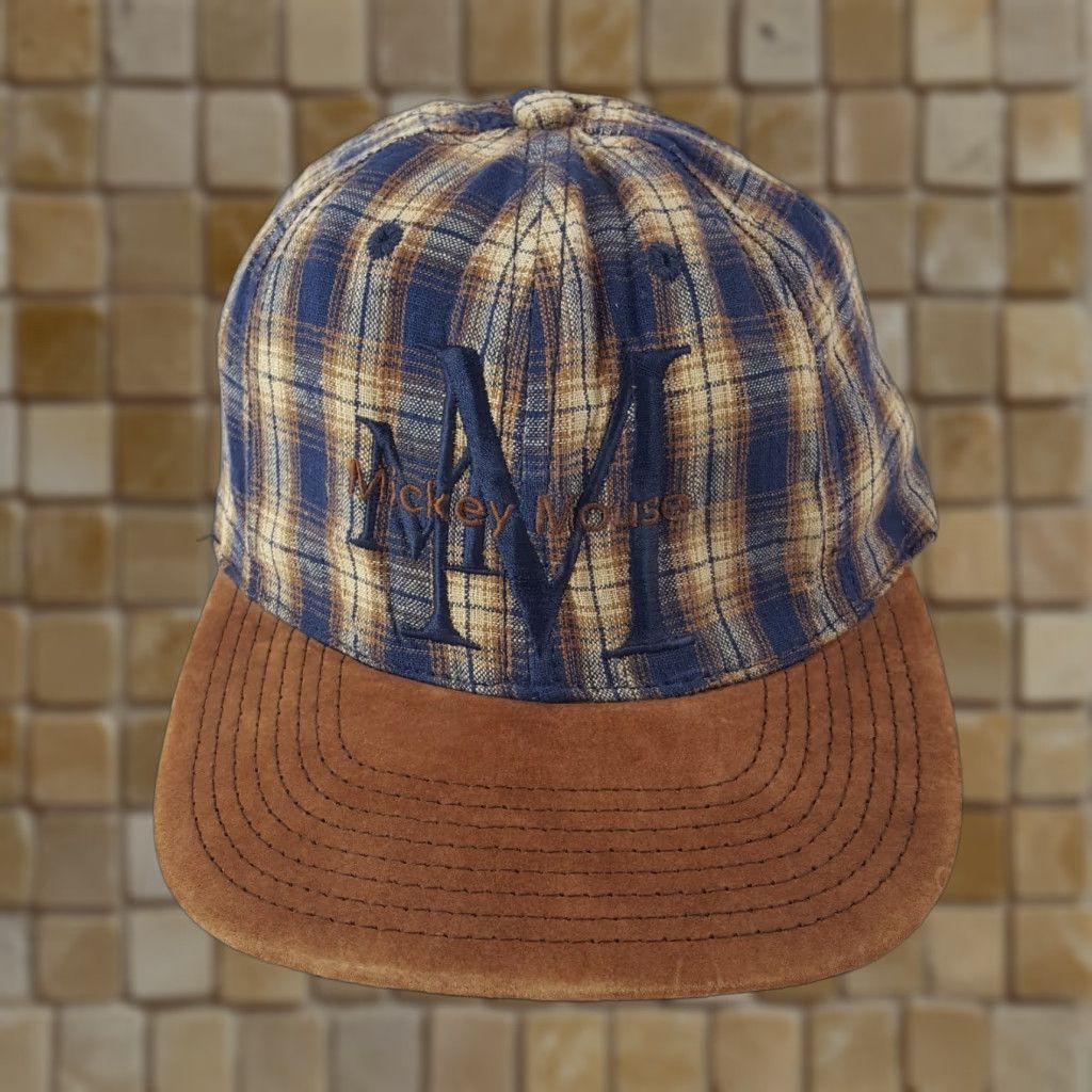 Disney VINTAGE Disney Mickey Mouse Plaid Baseball Cap Hat One Size Blue Adjustable Cartoon 90s Mens Size ONE SIZE - 1 Thumbnail