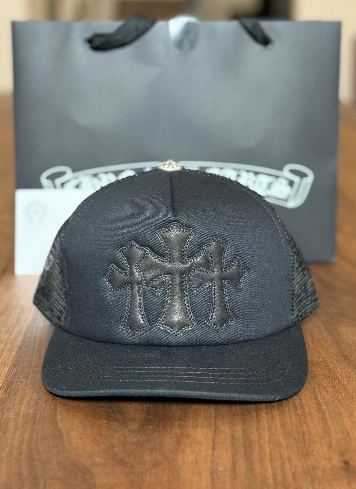 Chrome Hearts Chrome Hearts Black Triple Cross Leather Trucker Hat Size ONE SIZE - 1 Thumbnail