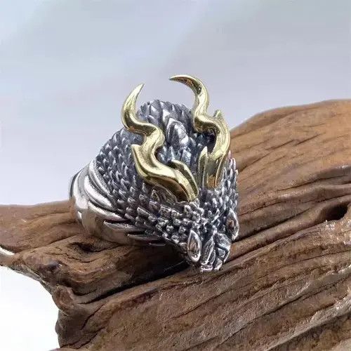 VIBE Silver Color Horn Dragon Rings Size ONE SIZE - 1 Thumbnail