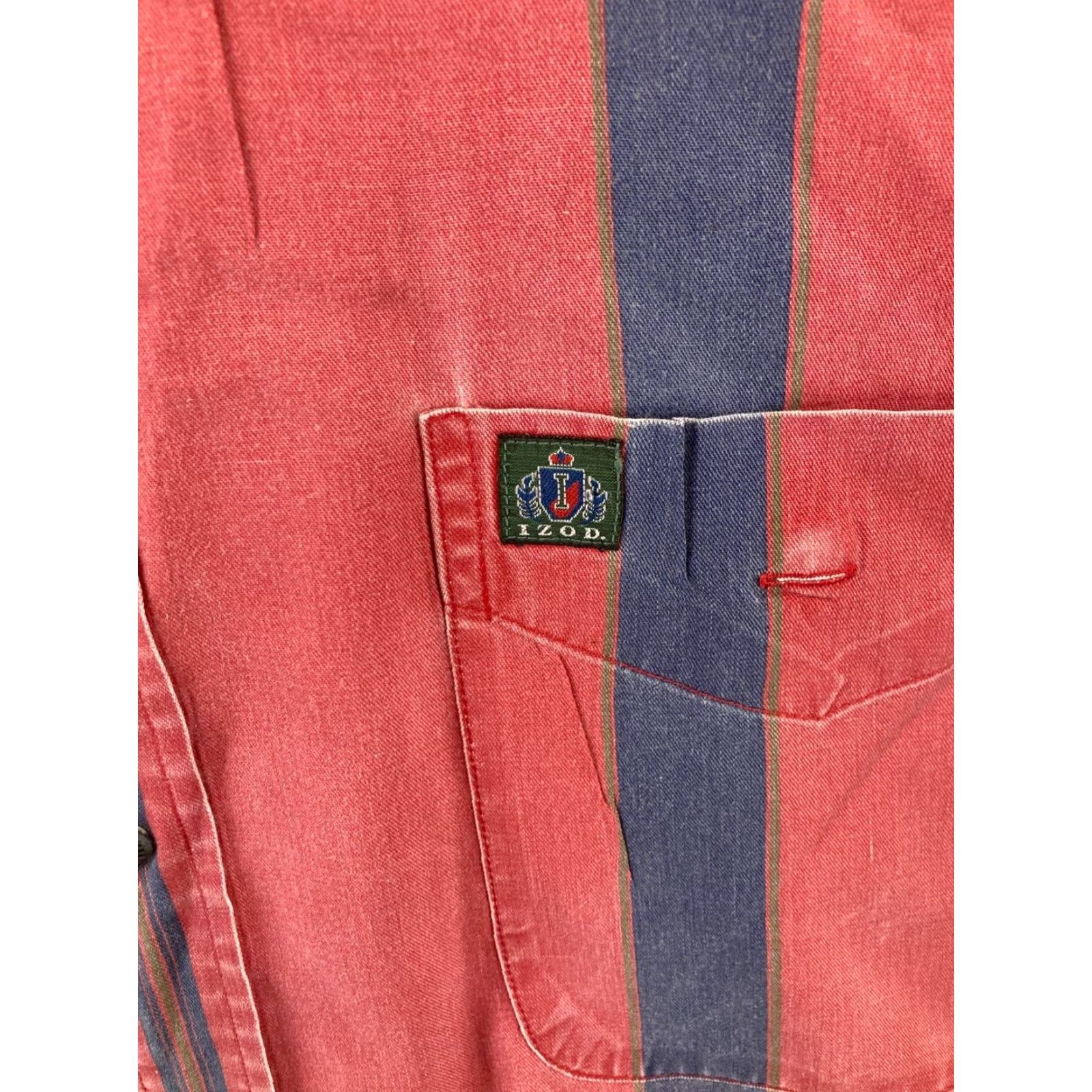 Izod VINTAGE IZOD Shirt Big 2X Mens Button-Up Striped Cotton Red Blue 90s Pocket Long Sleeve Collared Business Casual Travel Size US XXL / EU 58 / 5 - 5 Thumbnail