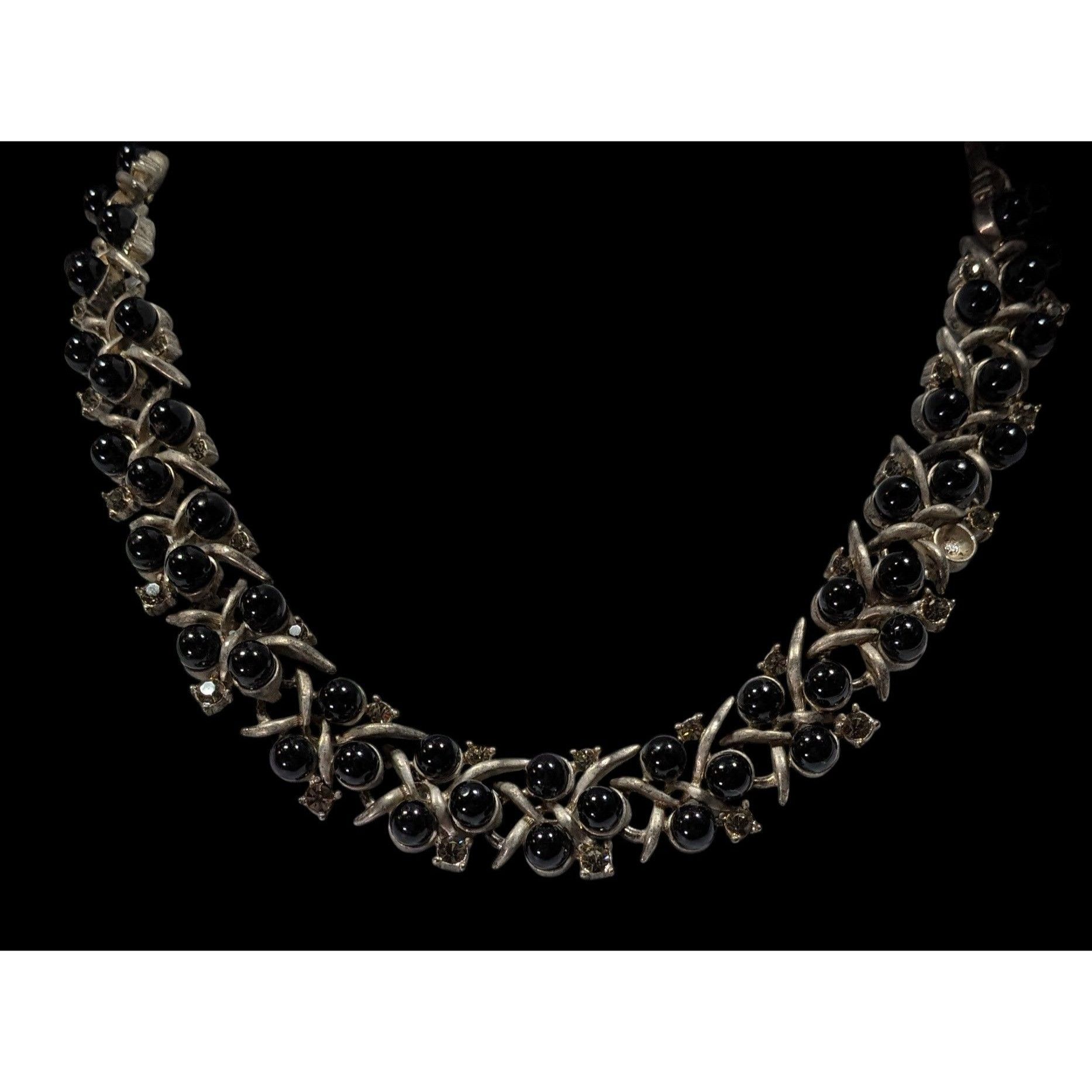 Other Vintage Black Gem And Rhinestone Studded Silver Tone Necklac Size ONE SIZE - 2 Thumbnail