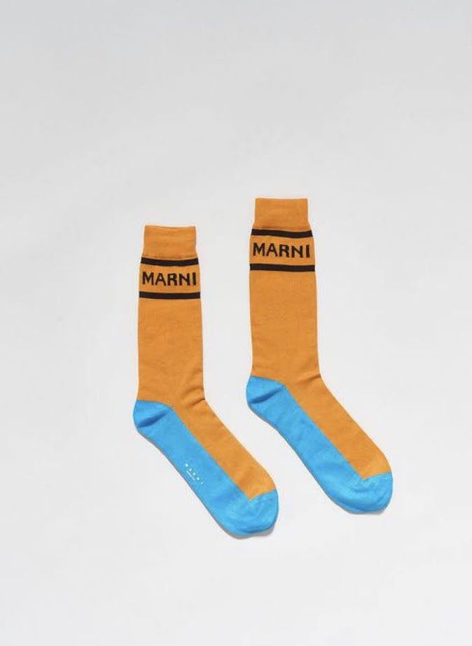 image of Marni O1W1Db10524 Size:os / Logo Socks In Orange/blue, Women's