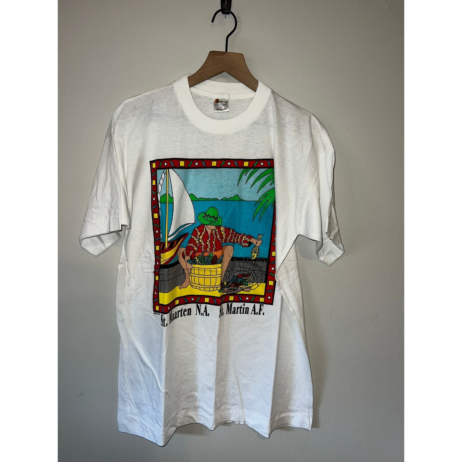 Vintage Vintage Fishing Shirt St. Maarten martin Fisherman Fish Art Size US XL / EU 56 / 4 - 1 Thumbnail