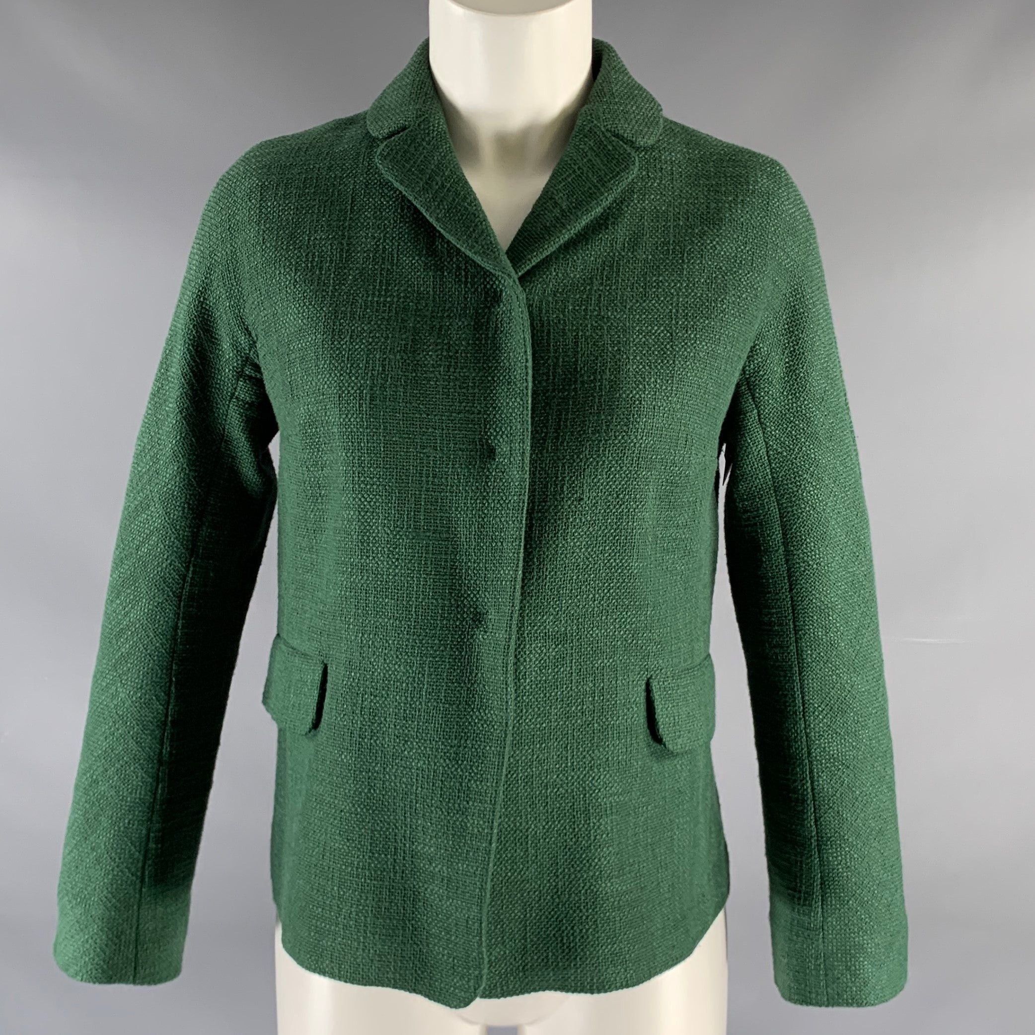 image of Max Mara Green Cotton Blend Woven Snaps Jacket, Women's (Size Small)