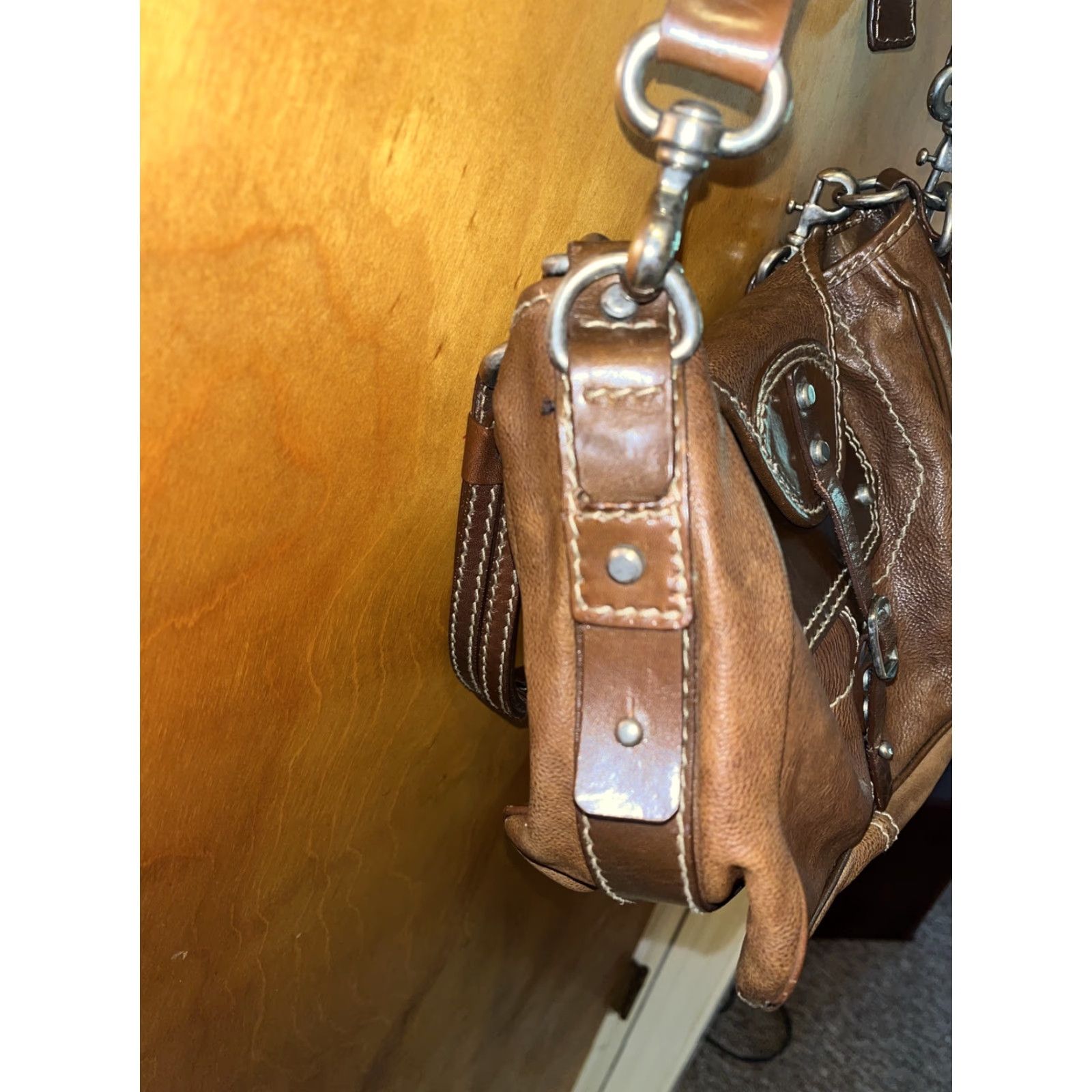 Vintage GRYSON Brown Leather Satchel Purse Suede Interior Size ONE SIZE - 6 Thumbnail