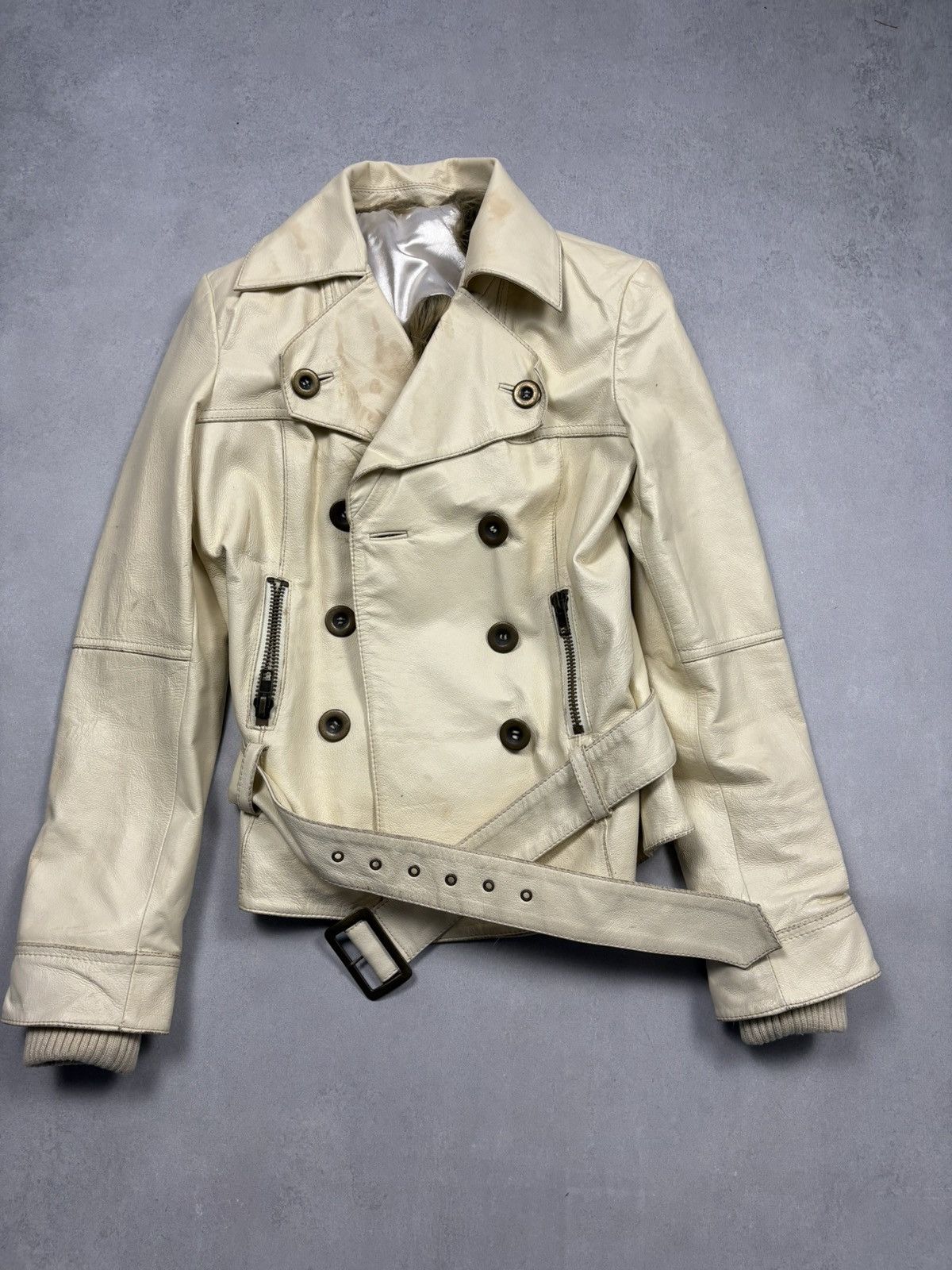 Japanese Brand Vintage Leather Jacket Faux Fur Collar Belted Biker Y2K Hype Size S / US 4 / IT 40 - 20 Thumbnail