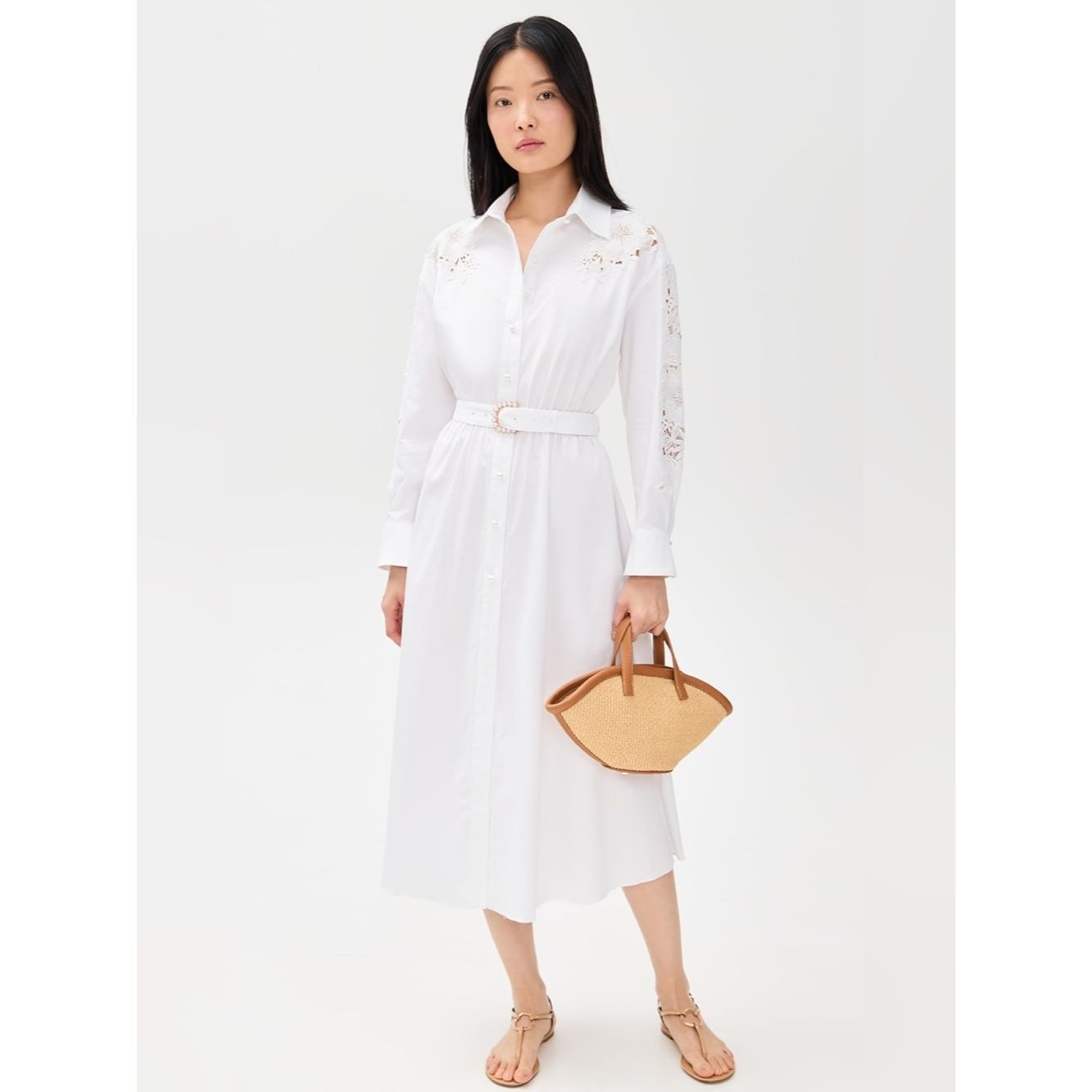 Generation Love Generation Love White Floral Lace Appliqué Belted Maxi Shir Size S / US 4 / IT 40 - 1 Thumbnail
