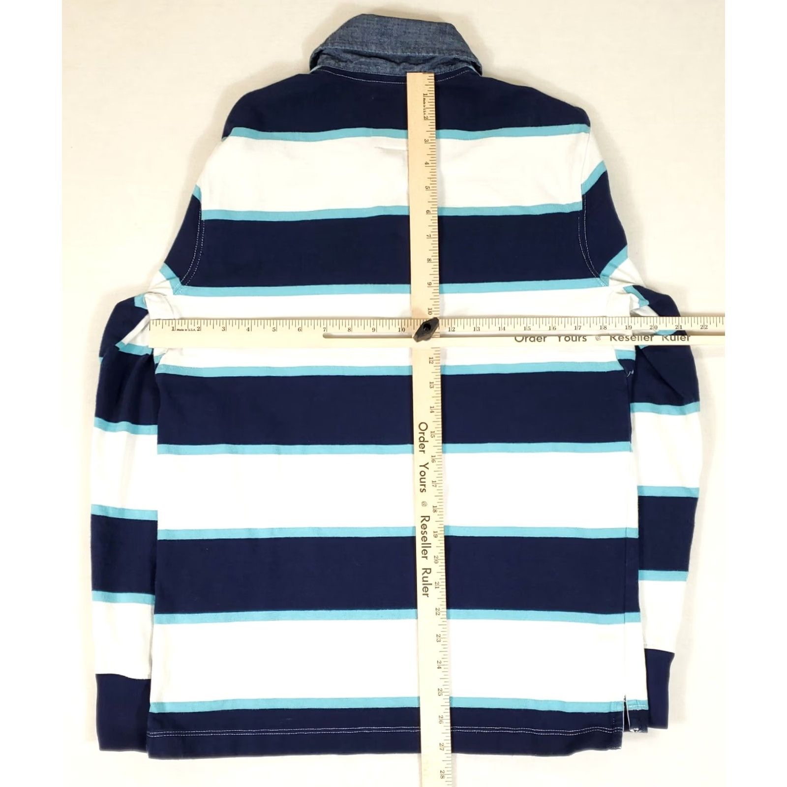 Lands' End Lands' End Rugby Shirt Mens S Collared Chambray Striped Navy Cornflower White Collar Shirt White S Mens Size US S / EU 44-46 / 1 - 4 Thumbnail