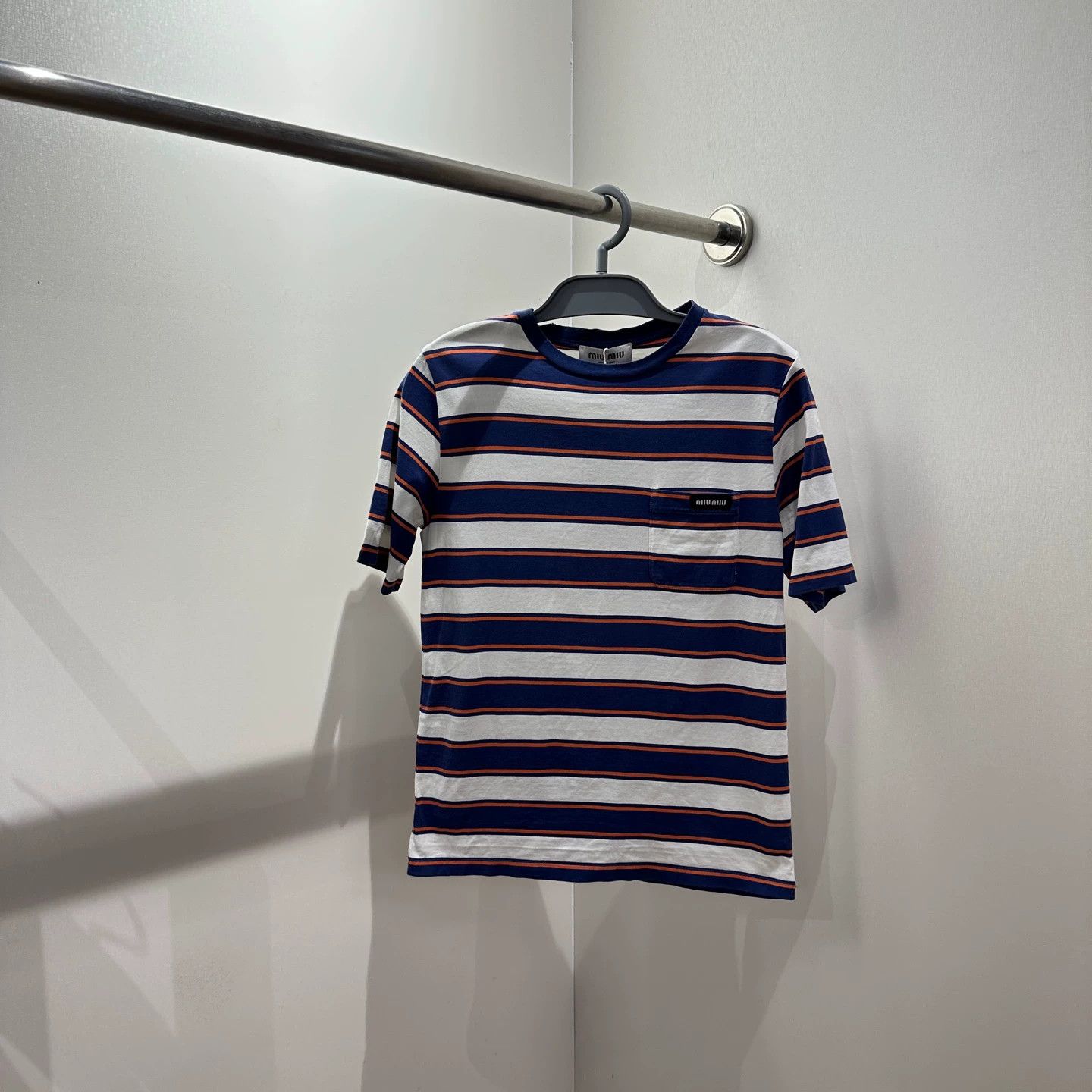 Miu Miu MIU MIU logo striped blocked short sleeve cotton women's S Size S / US 4 / IT 40 - 1 Thumbnail