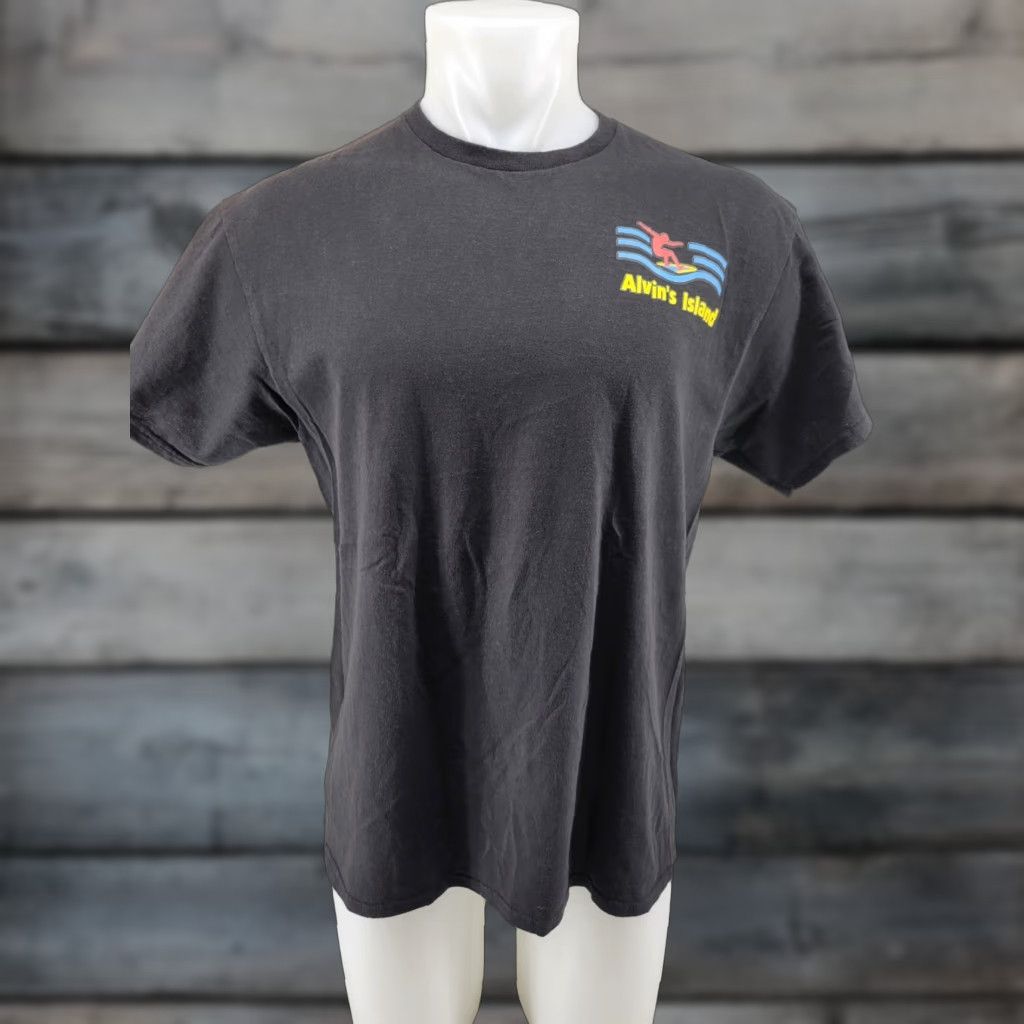 Vintage Alvins Island Surf Company T Shirt Mens Large Black Distressed Logo Short Sleeve Crew Neck Cotton Mens Regular Size US L / EU 52-54 / 3 - 1 Thumbnail