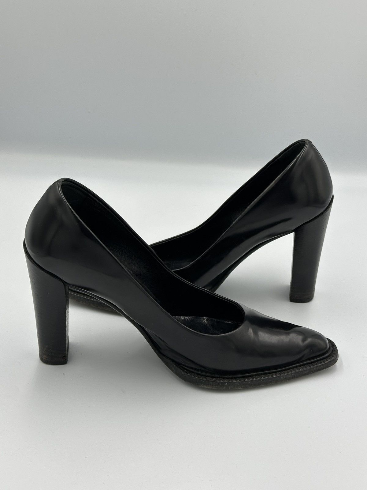 Prada Prada Black Leather Square Toe Block Heel Pumps Italy Size US 6 / IT 36 - 7 Thumbnail
