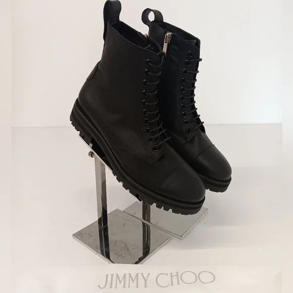 Jimmy Choo Jimmy Choo Halden Pebbled Leather Combat Boots - EU36/US6 Size US 6 / IT 36 - 1 Thumbnail