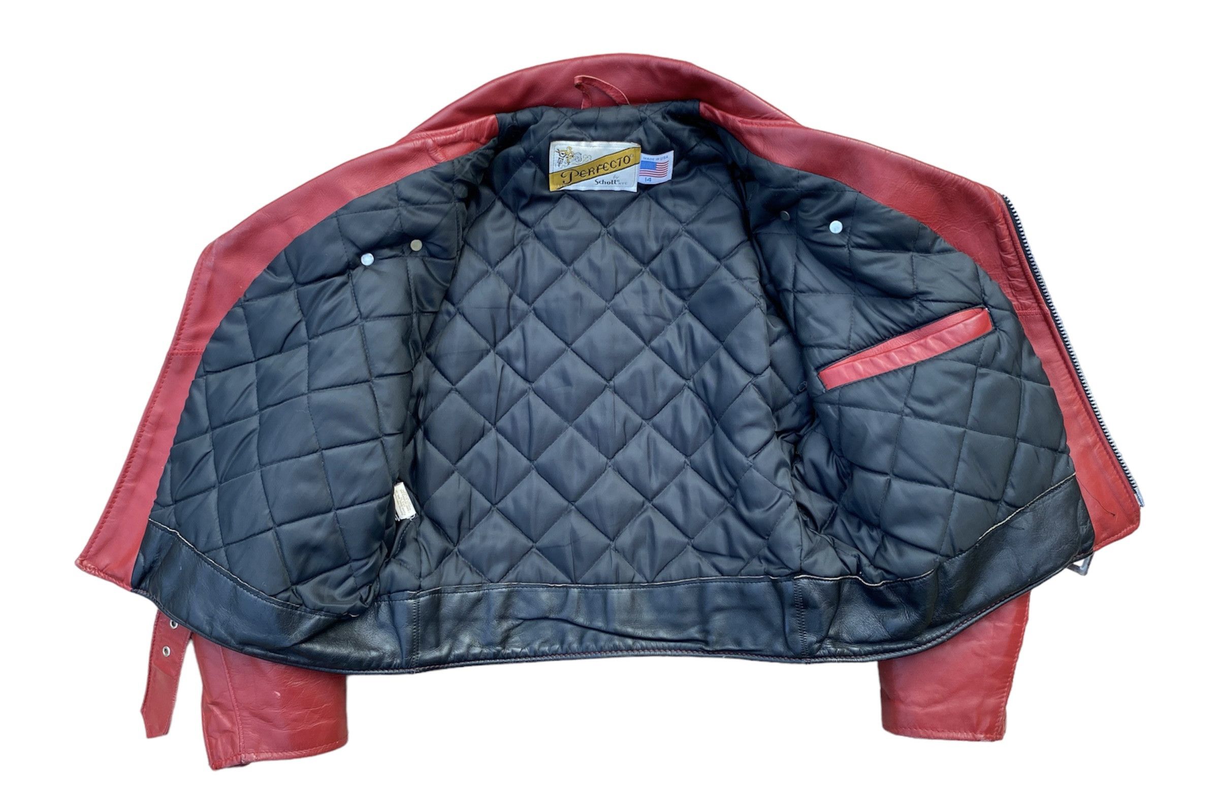 Schott Cropped Oversize Red Schott Perfecto Vintage Biker Jacket Size XL / US 12-14 / IT 48-50 - 6 Thumbnail