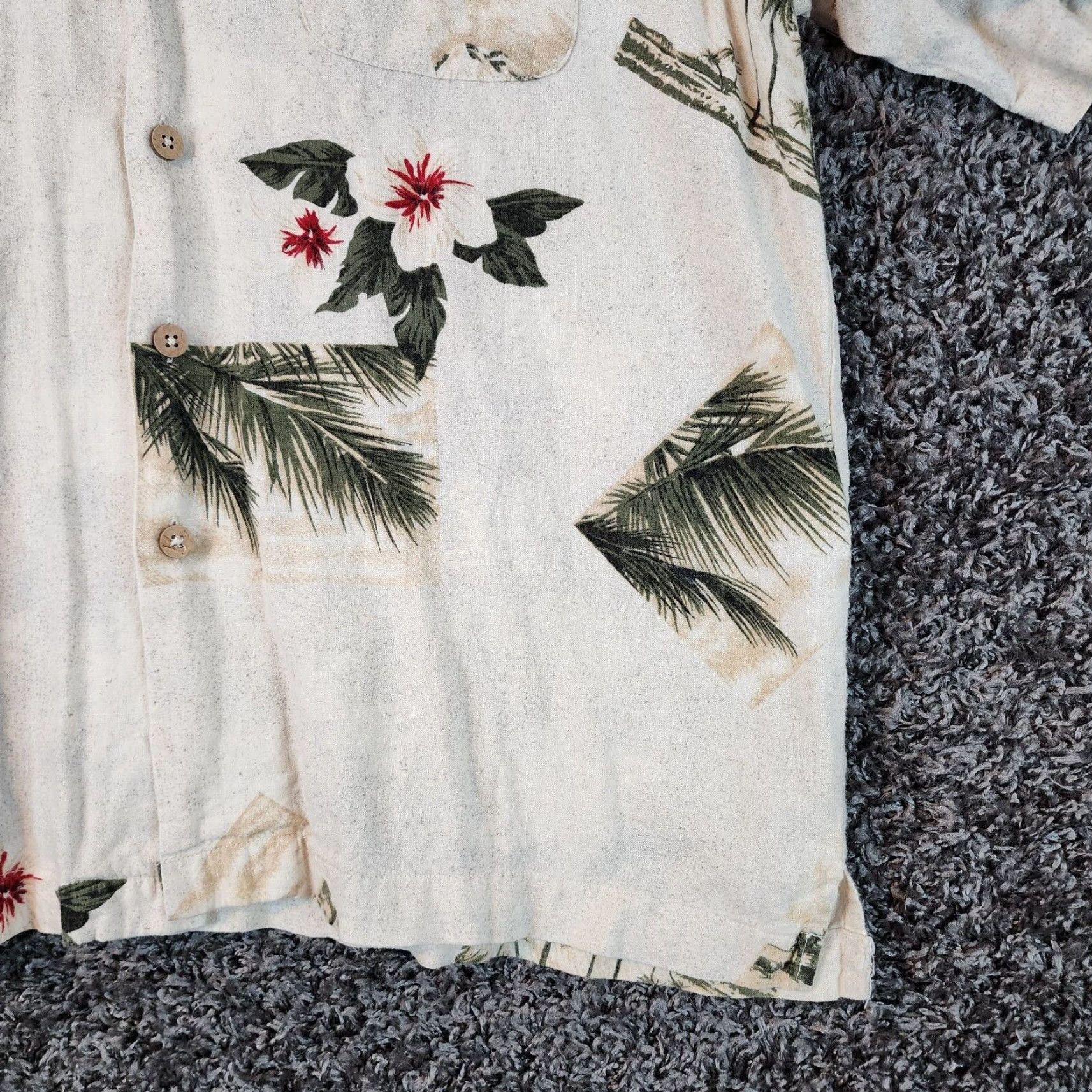 Vintage Siegfried Shirt Men XL Beige Linen Floral Short Sleeve Button-Up Hawaiian Mens Size US 36 / EU 52 - 2 Thumbnail